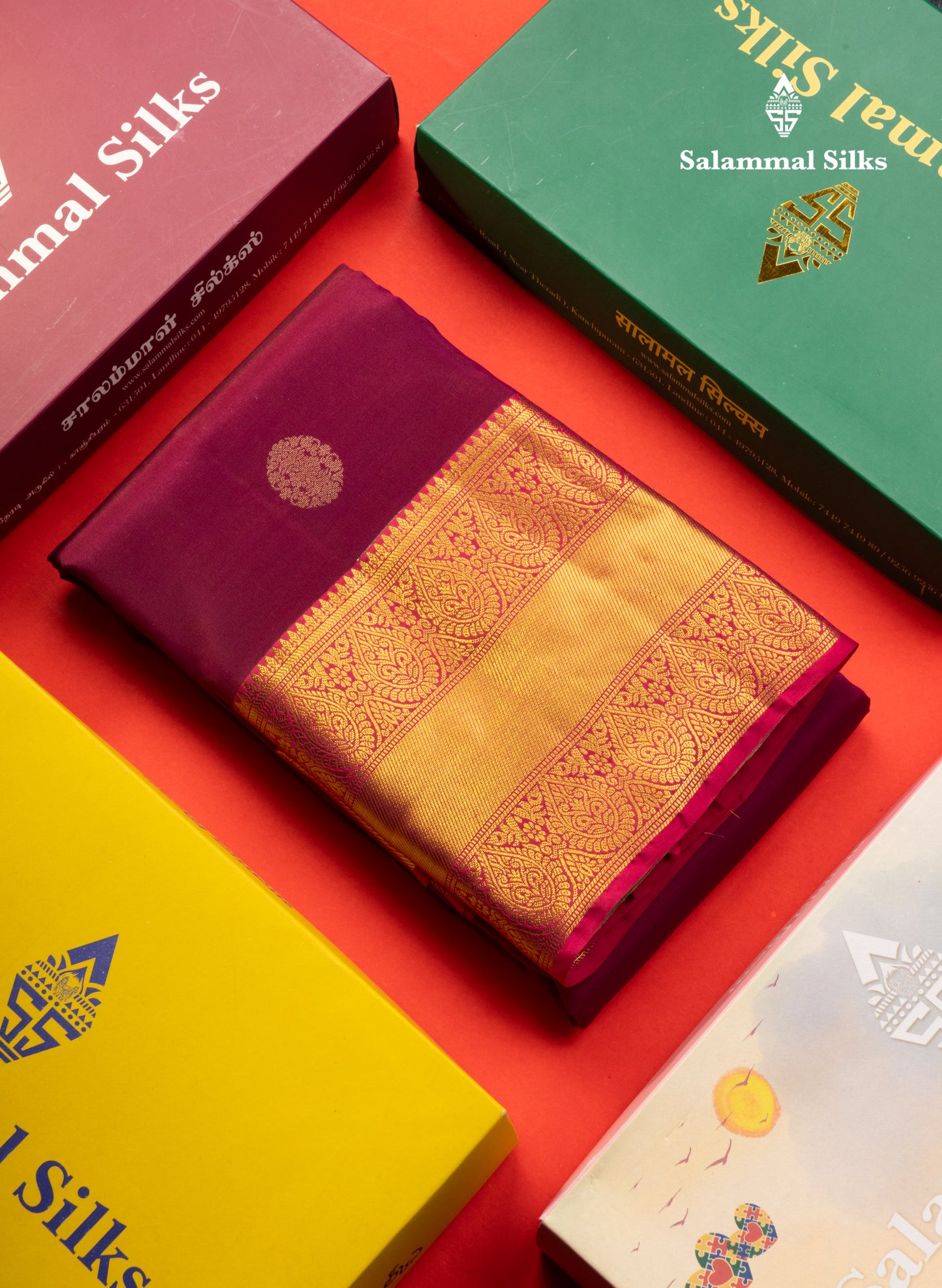 Peacock Green Pure Silk Mix Saree With Contrast Magenta Border