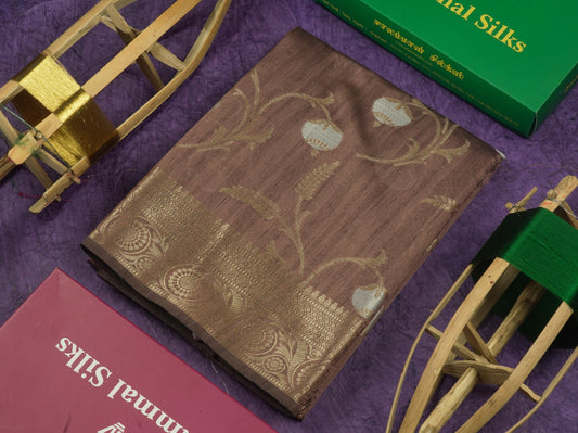 Brown Semi Tussar Saree With Fancy Border