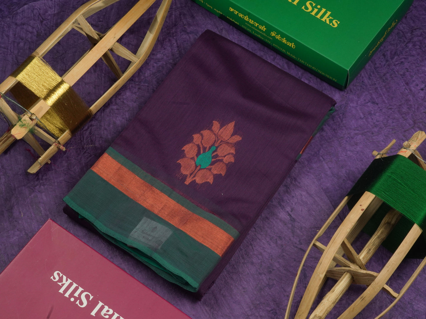 Violet Beautiful SICO Cotton Saree With Sapphire Green Border