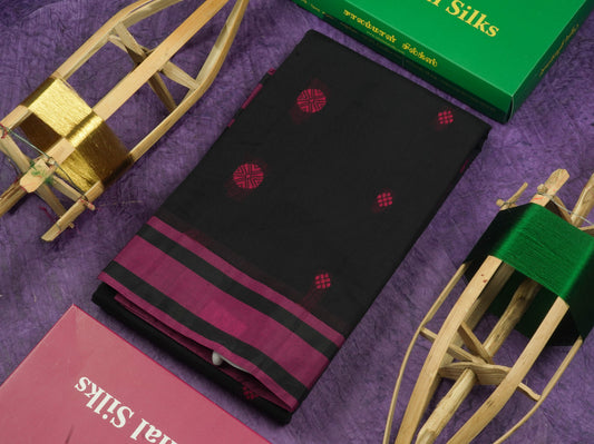Black Beautiful SICO Cotton Saree With Magenta Border