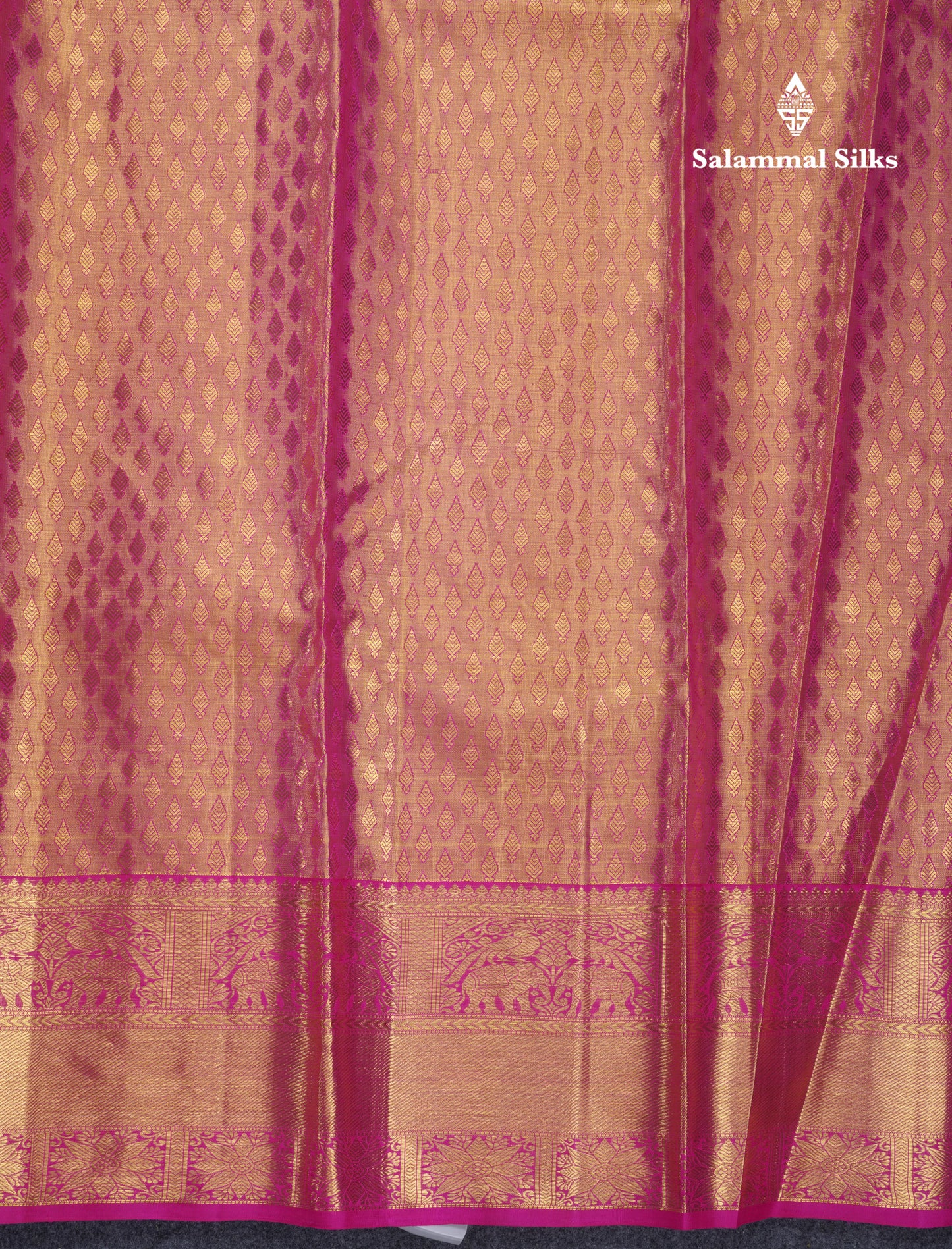 Magenta Pink Tissue Grand Bridal Pure Kanjivaram Silk Saree With Self Border