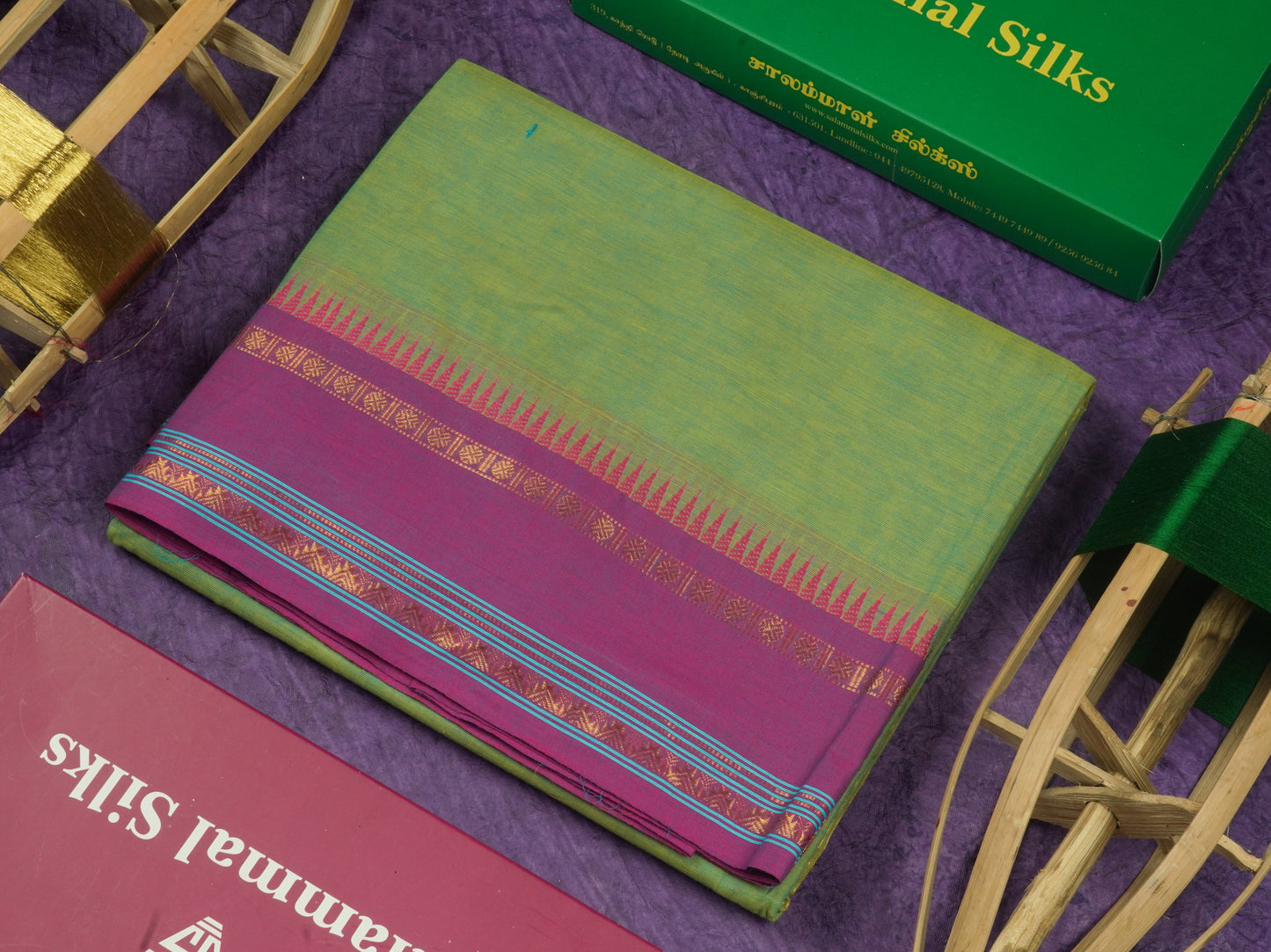 Parrot Green Beautiful Pure Cotton Saree With Contrast Vadamalli Traditonal Gap Border