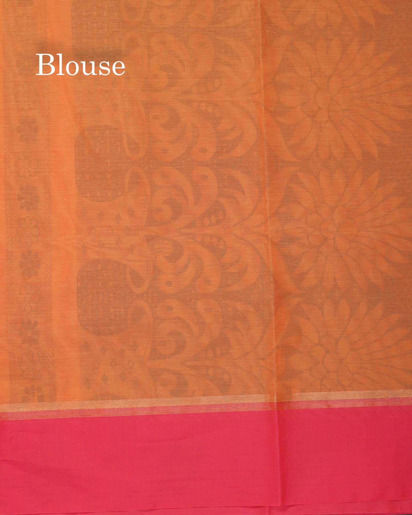 Beautiful Fanta Orange Thread Work Buttas Pure Cotton Saree With Contrast Magenta Pink Border