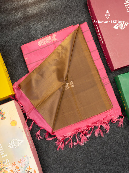 Brown Banana Pinth Saree (Vaazhainaar Pattu) With Contrast Pink Blouse