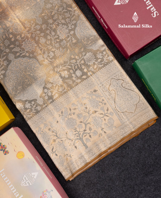 Beautiful Silver Tissue Bridal Pure Kanjivaram Silk Saree