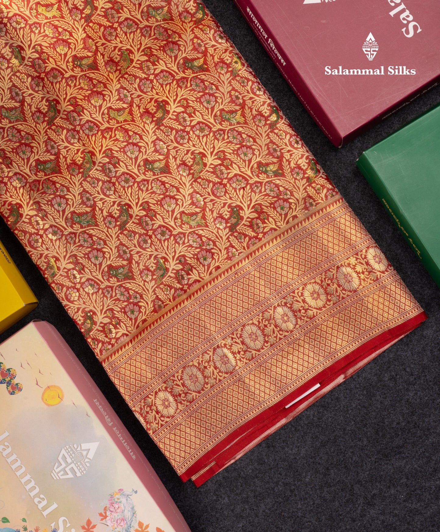 Beautiful Red Meenakari Work Bridal Pure Kanjivaram Silk Saree