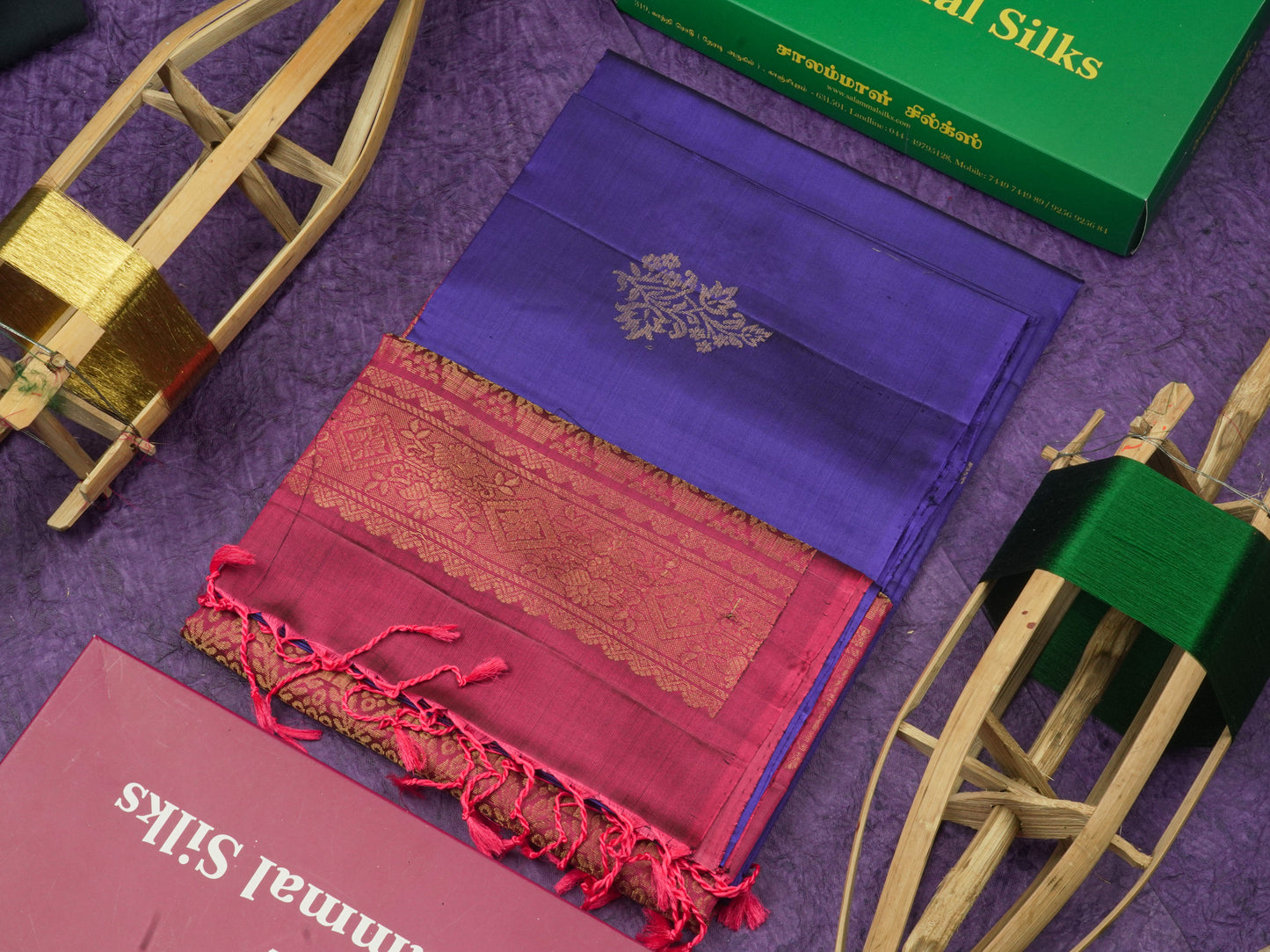 Beautiful Violet Pure Kanjivaram Soft Silk Saree With Contrast Pink Shade Blouse