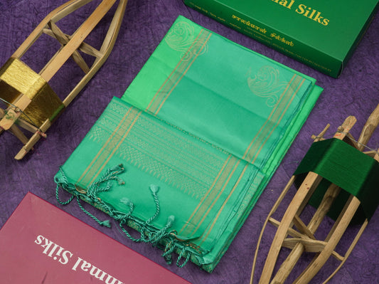 Beautiful Light Green Pure Kanjivaram Soft Silk Saree With Contrast Rexsona Border