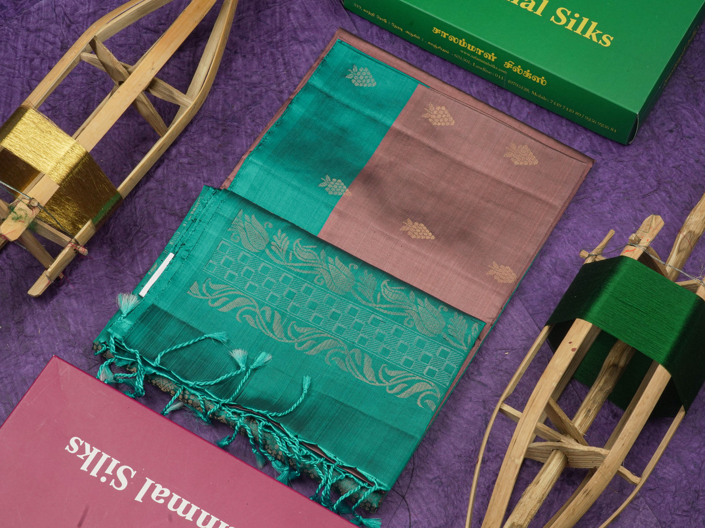 Beautiful Light Brown Pure Kanjivaram Soft Silk Saree With Contrast Rama Blue Small Border