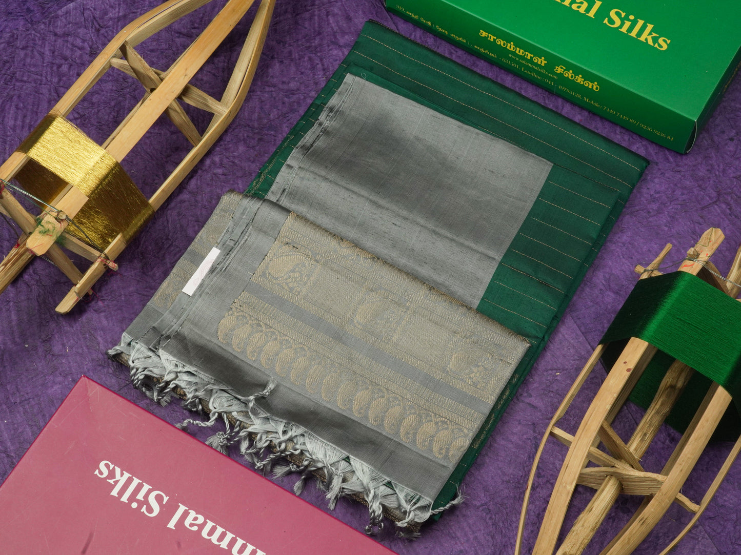 Beautiful Bottle Green Pure Kanjivaram Soft Silk Saree With Contrast Grey Border