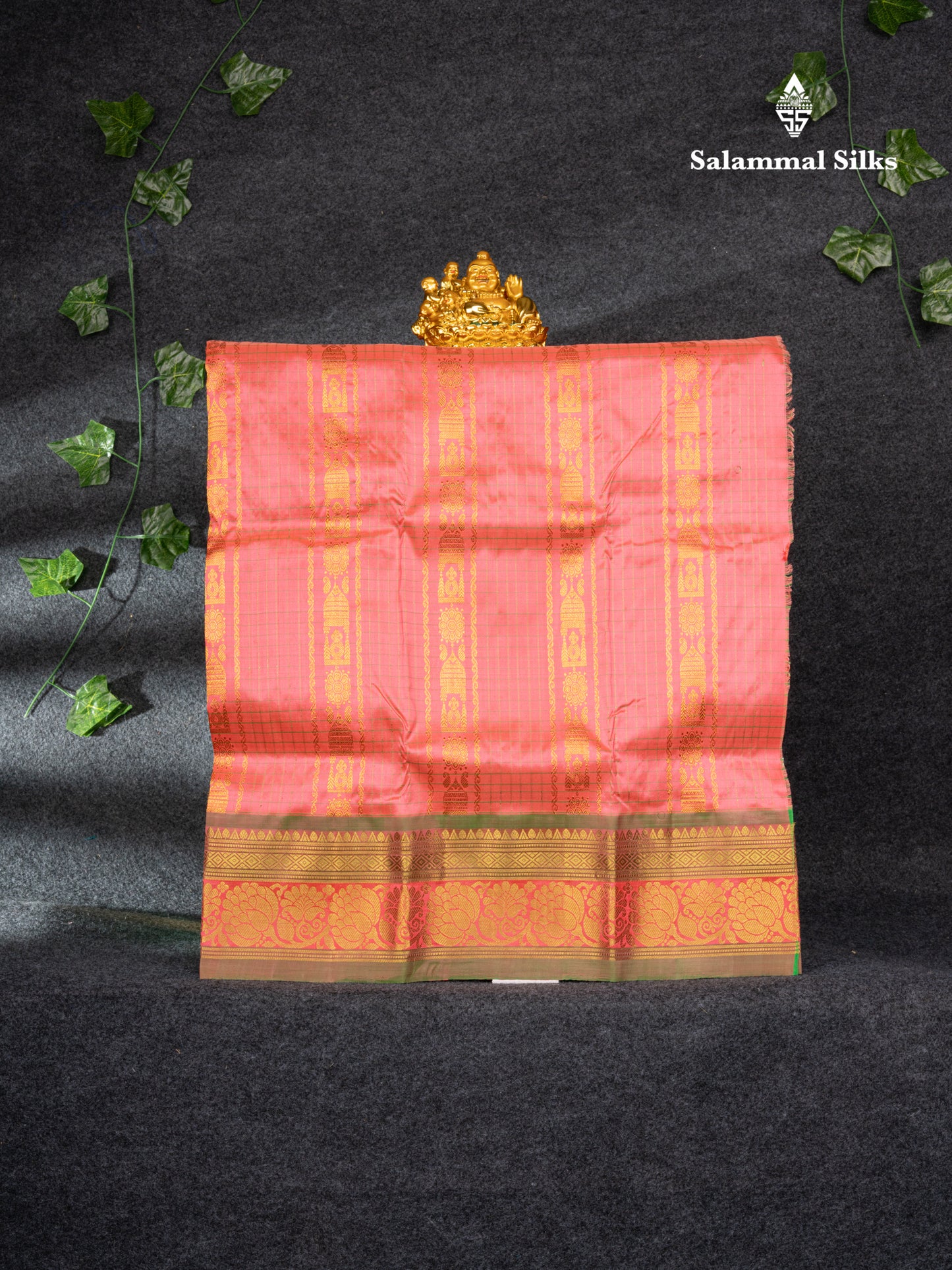 Pure Silk Pattu Pavadai (Peach) With Parrot Green Blouse 26.50"