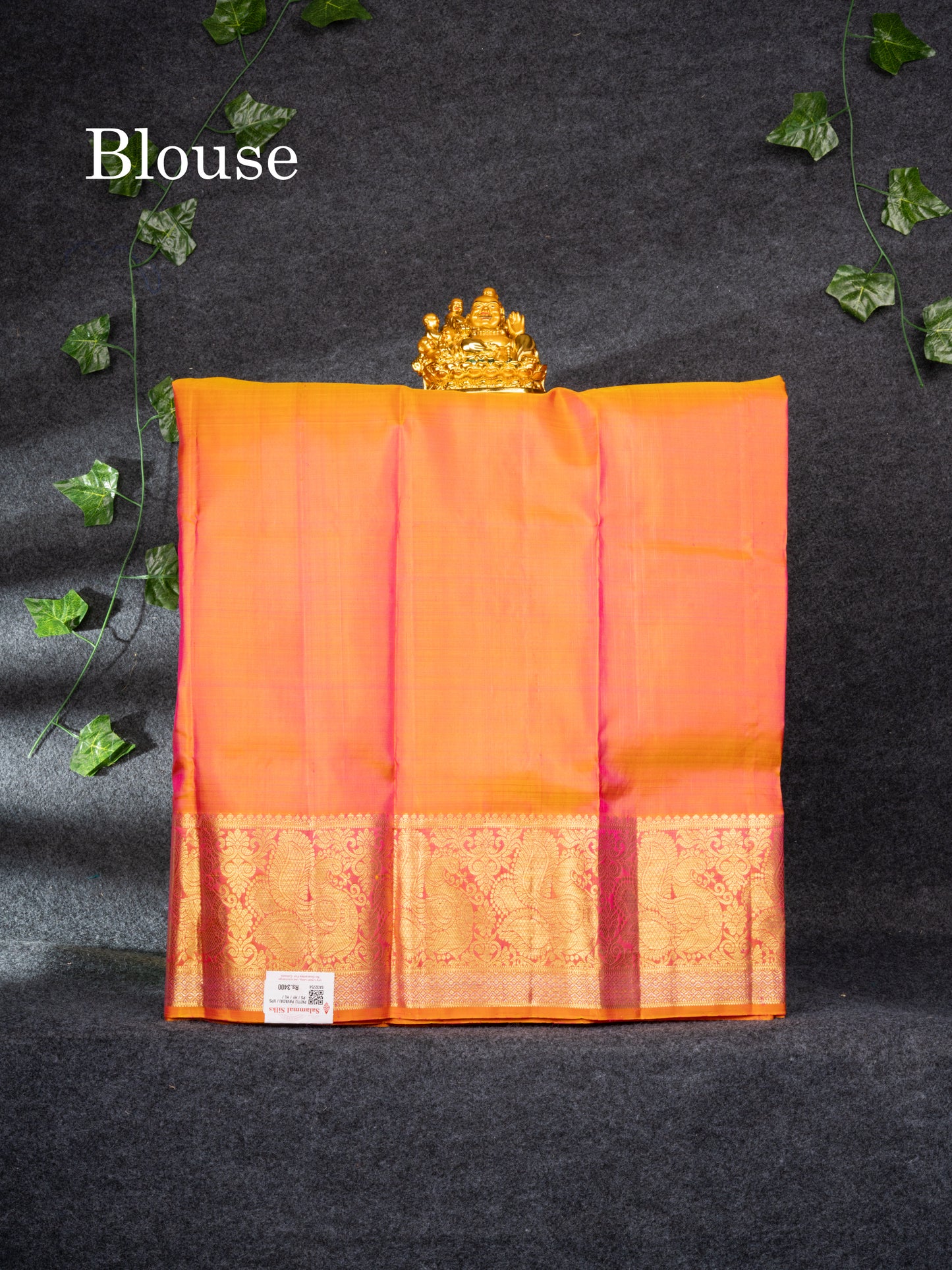Pure Silk Pattu Pavadai (Rani Pink) With Pinkish Orange Blouse 27"
