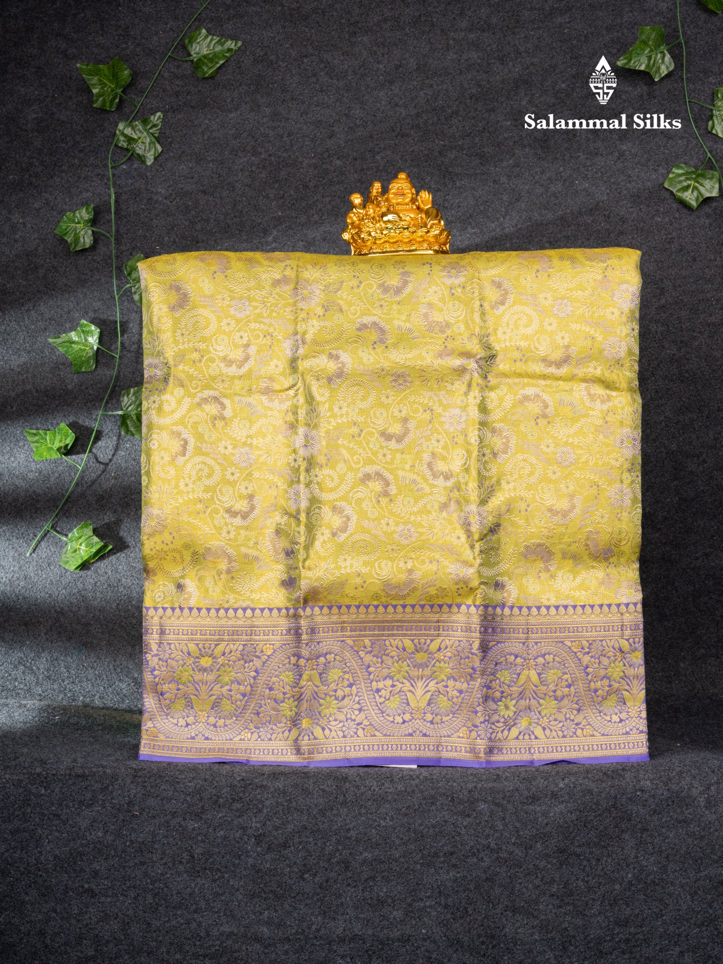 Pure Silk Pattu Pavadai Tissue (Pista Green) With Violet Blouse 27.50"