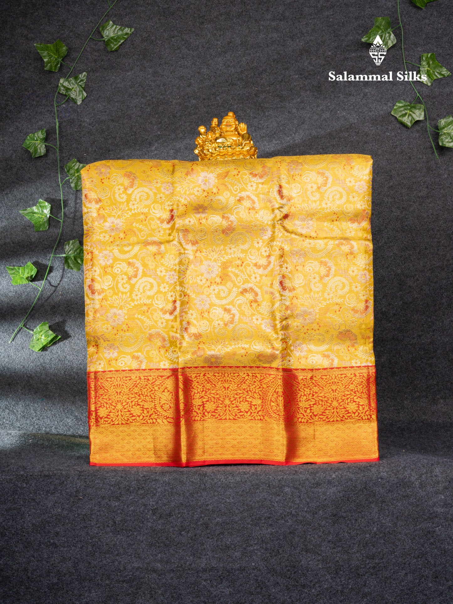 Pure Silk Pattu Pavadai Tissue (Gold) With Chilly Red Blouse 28"