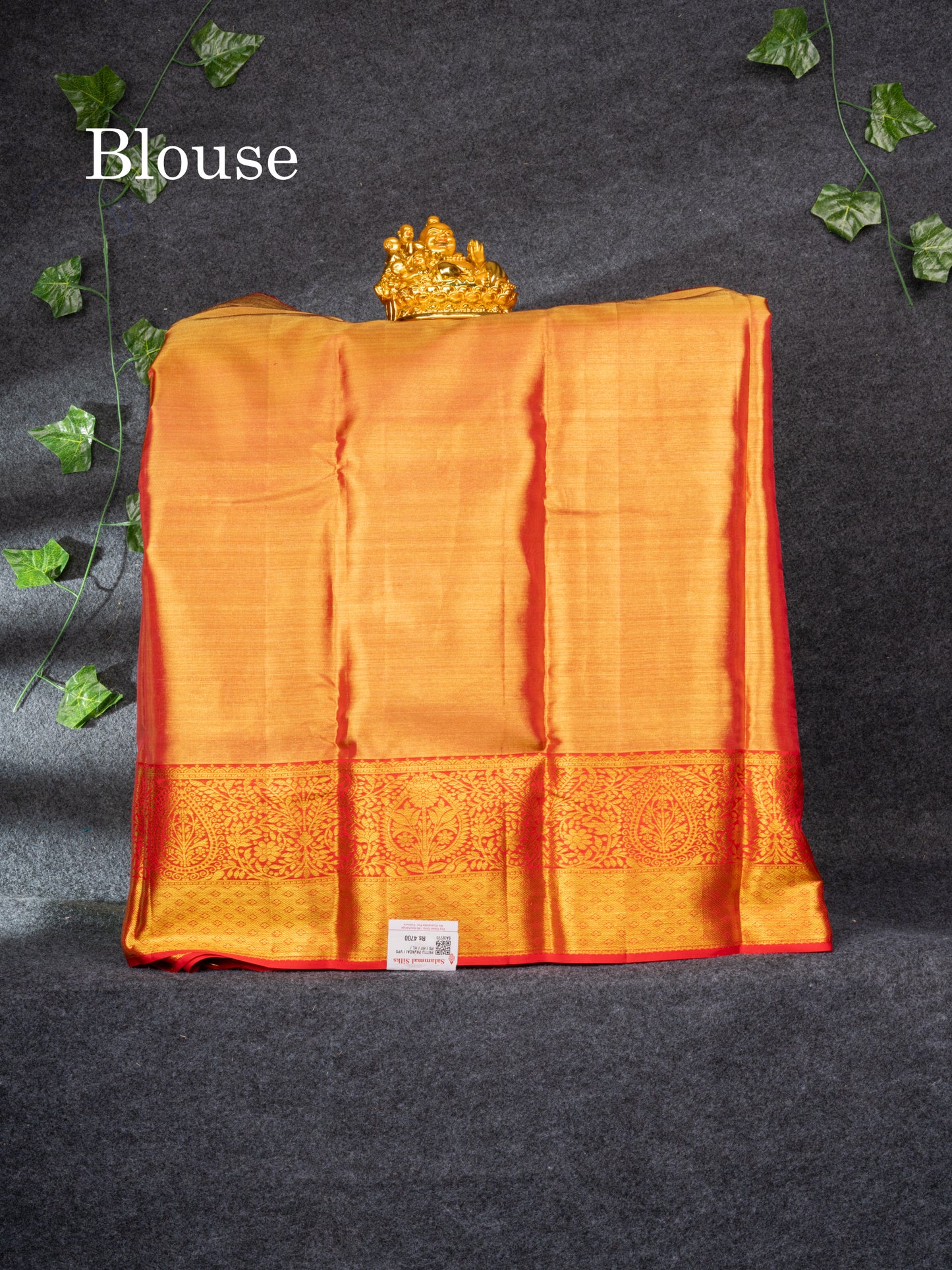 Pure Silk Pattu Pavadai Tissue (Gold) With Chilly Red Blouse 28"