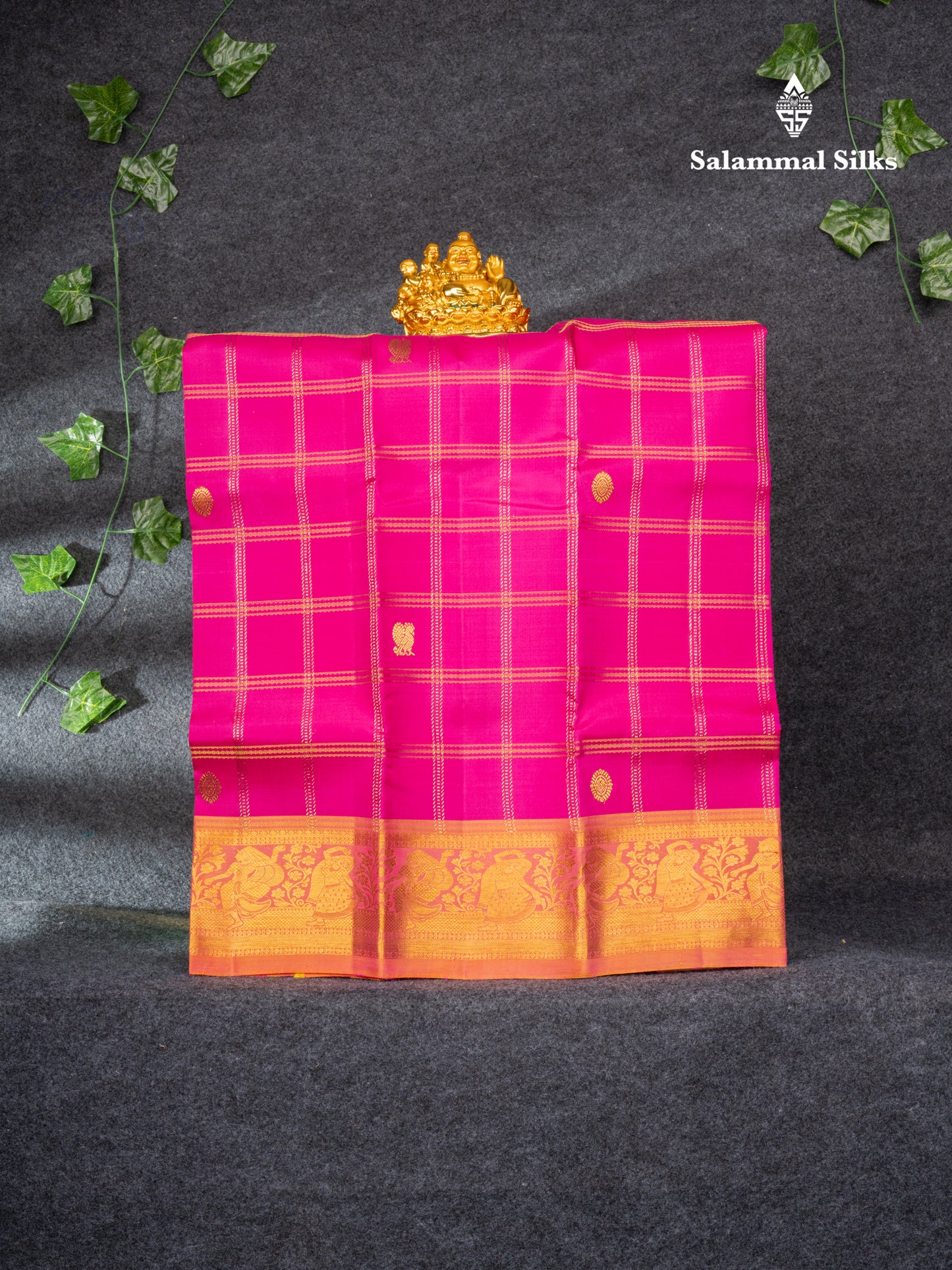Pure Silk Pattu Pavadai (Magenta Pink) With Pinkish Orange Blouse 28"