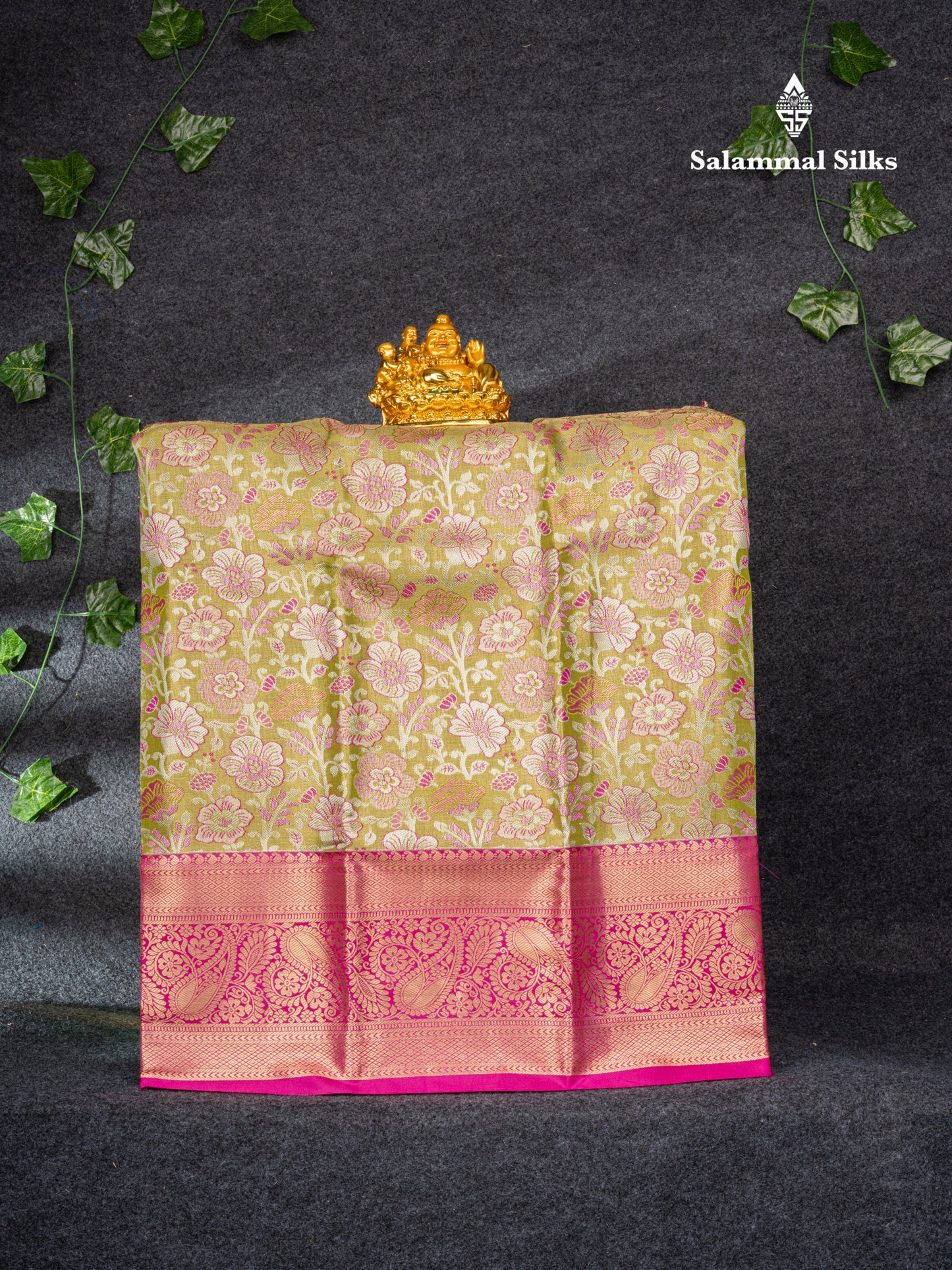 Semi Silk Pattu Pavadai Tissue (Manthulir Green) with Pink Blouse 27"