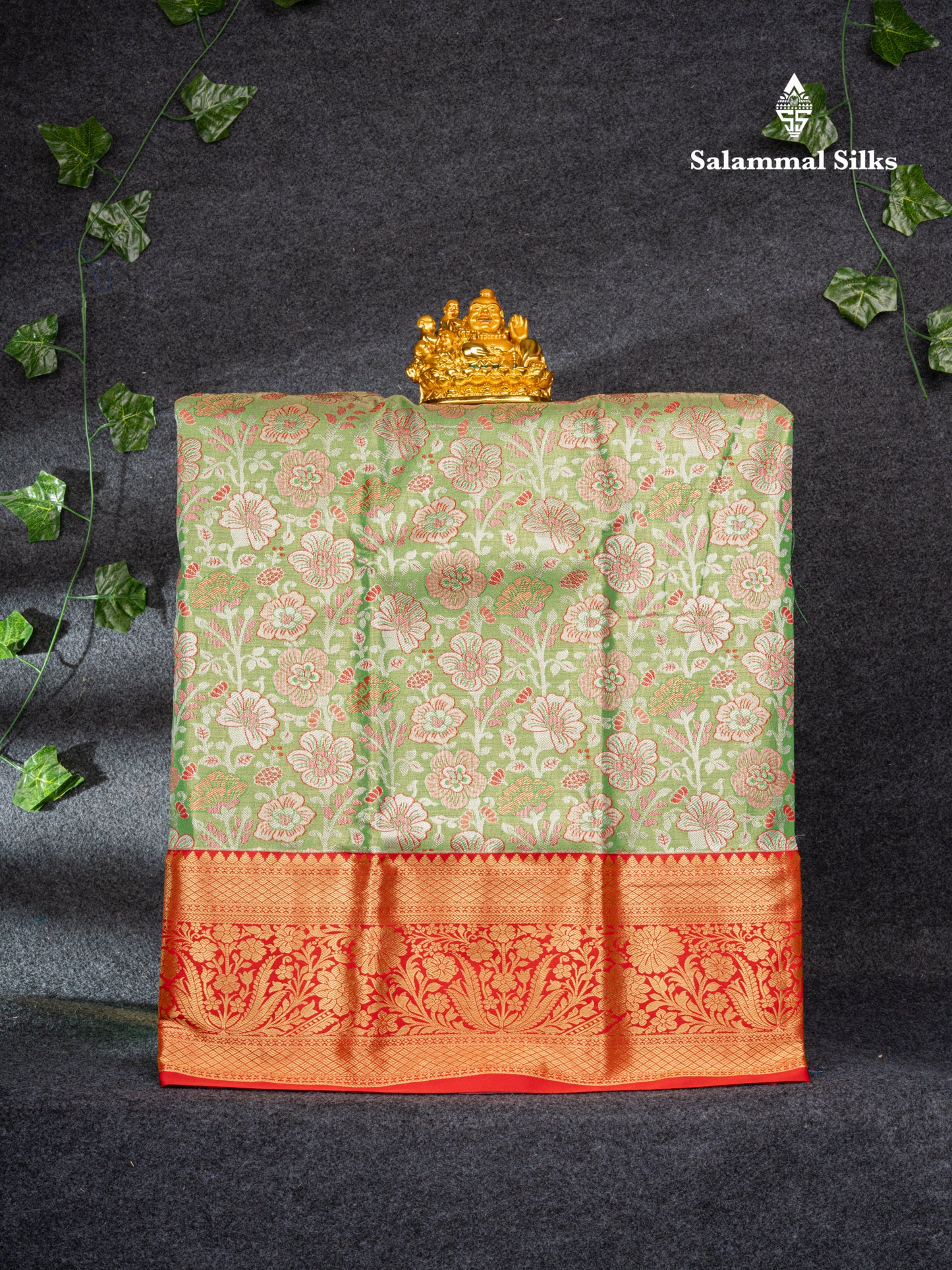 Semi Silk Pattu Pavadai Tissue (Parrot Green) with Chilly Red Blouse 27"