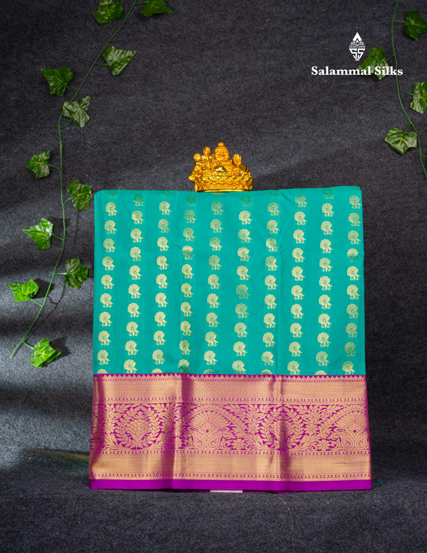 Semi Silk Pattu Pavadai (Sapphire Green) with Purple Blouse 27"