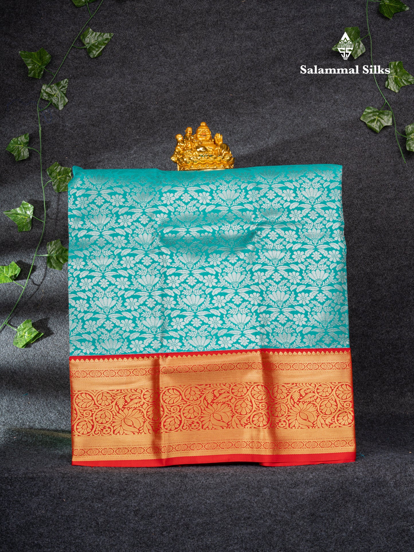 Semi Silk Pattu Pavadai (Sapphire Green) with Chilly Red Blouse 26.50"
