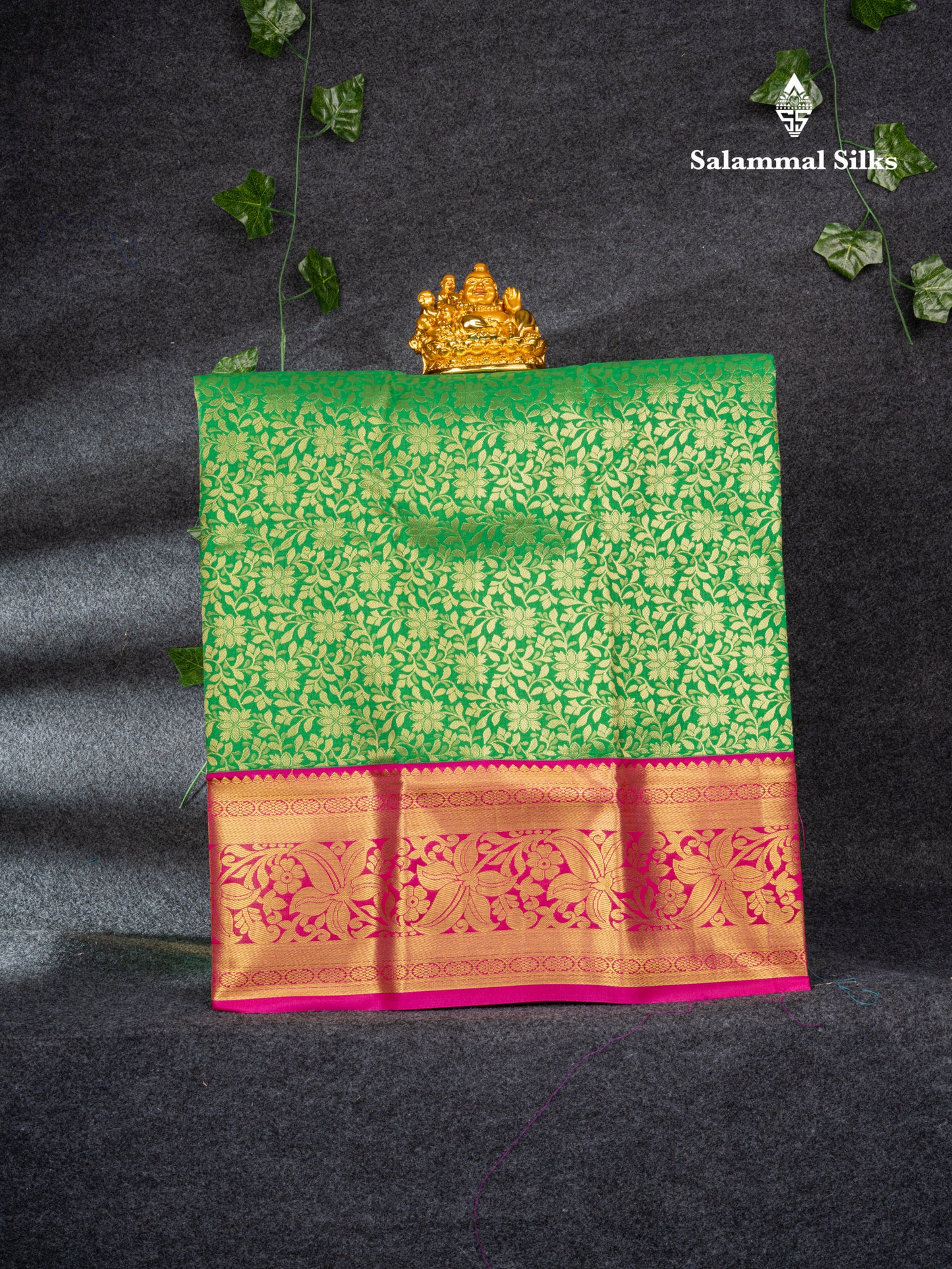 Semi Silk Pattu Pavadai (Green) with Magenta Pink Blouse 27"