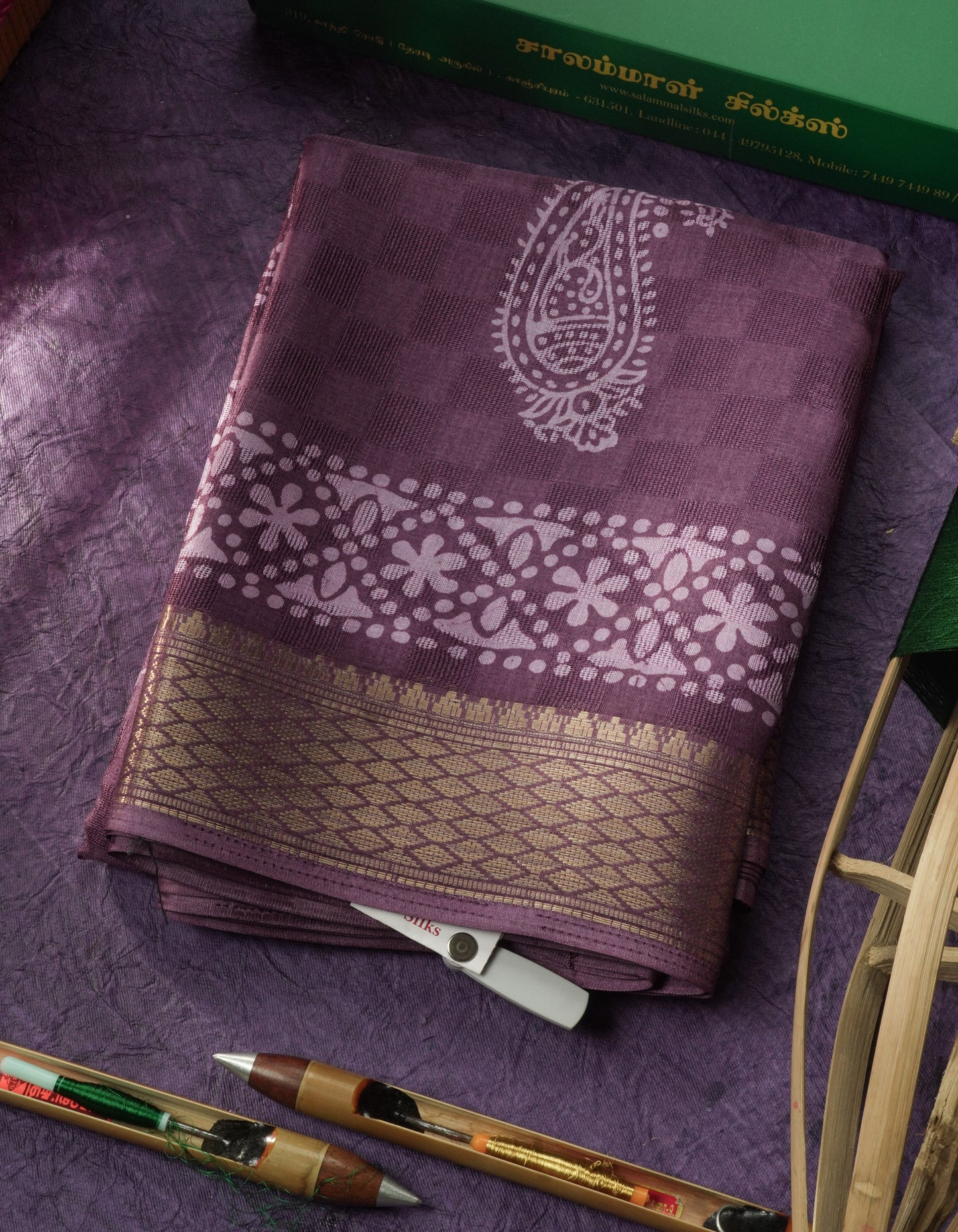 Pastel Violet Semi Dola Fancy Saree Printed Design With Traditional Zari Border