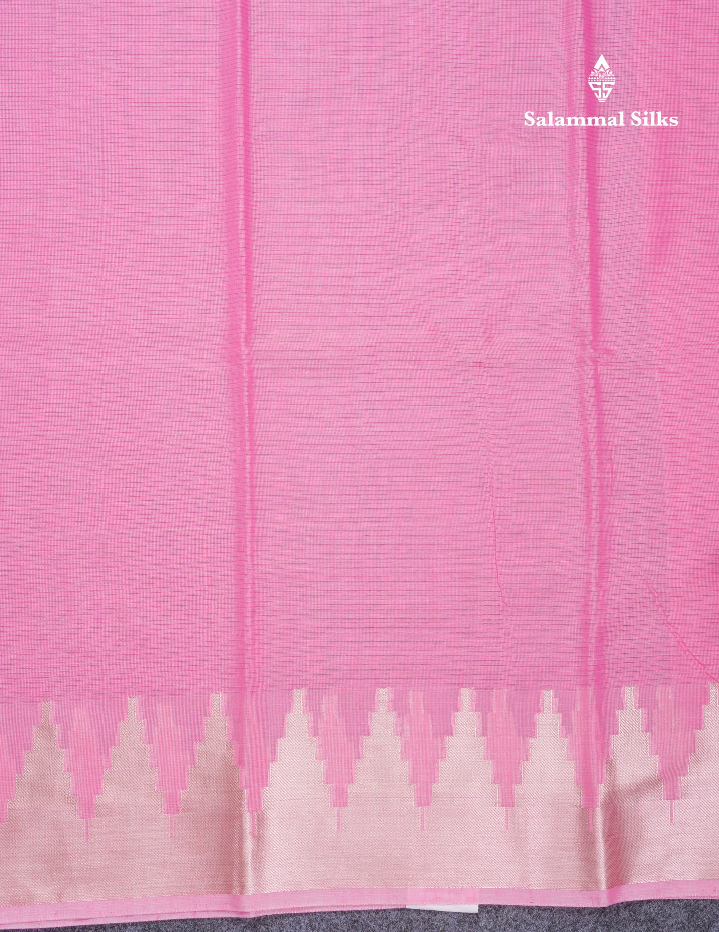 Light Pink Beautiful Horizontal Lines Cotton Mix Fancy Saree With Silver Zari Temple Border