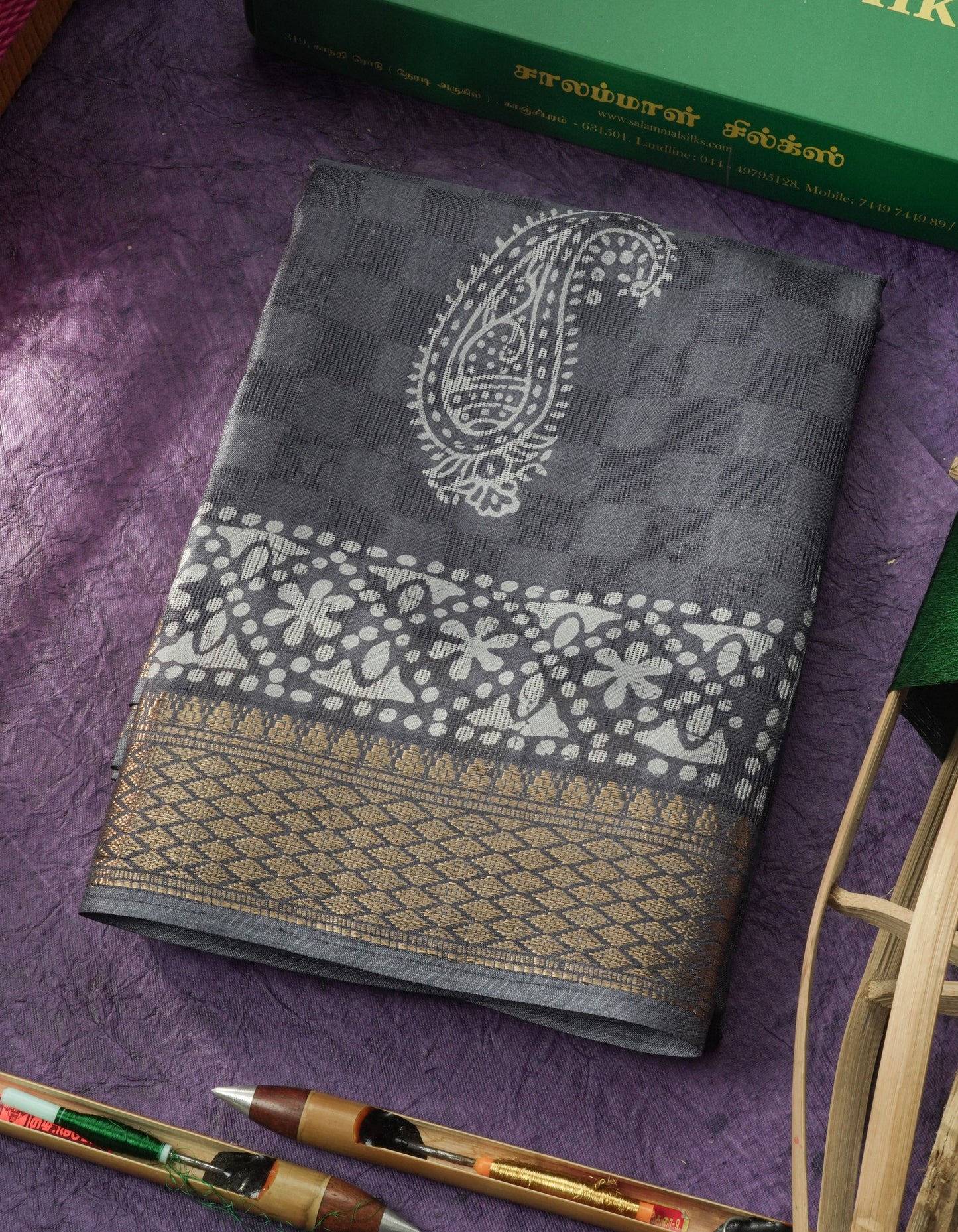 Pastel Violet Semi Dola Fancy Saree Printed Design With Traditional Zari Border