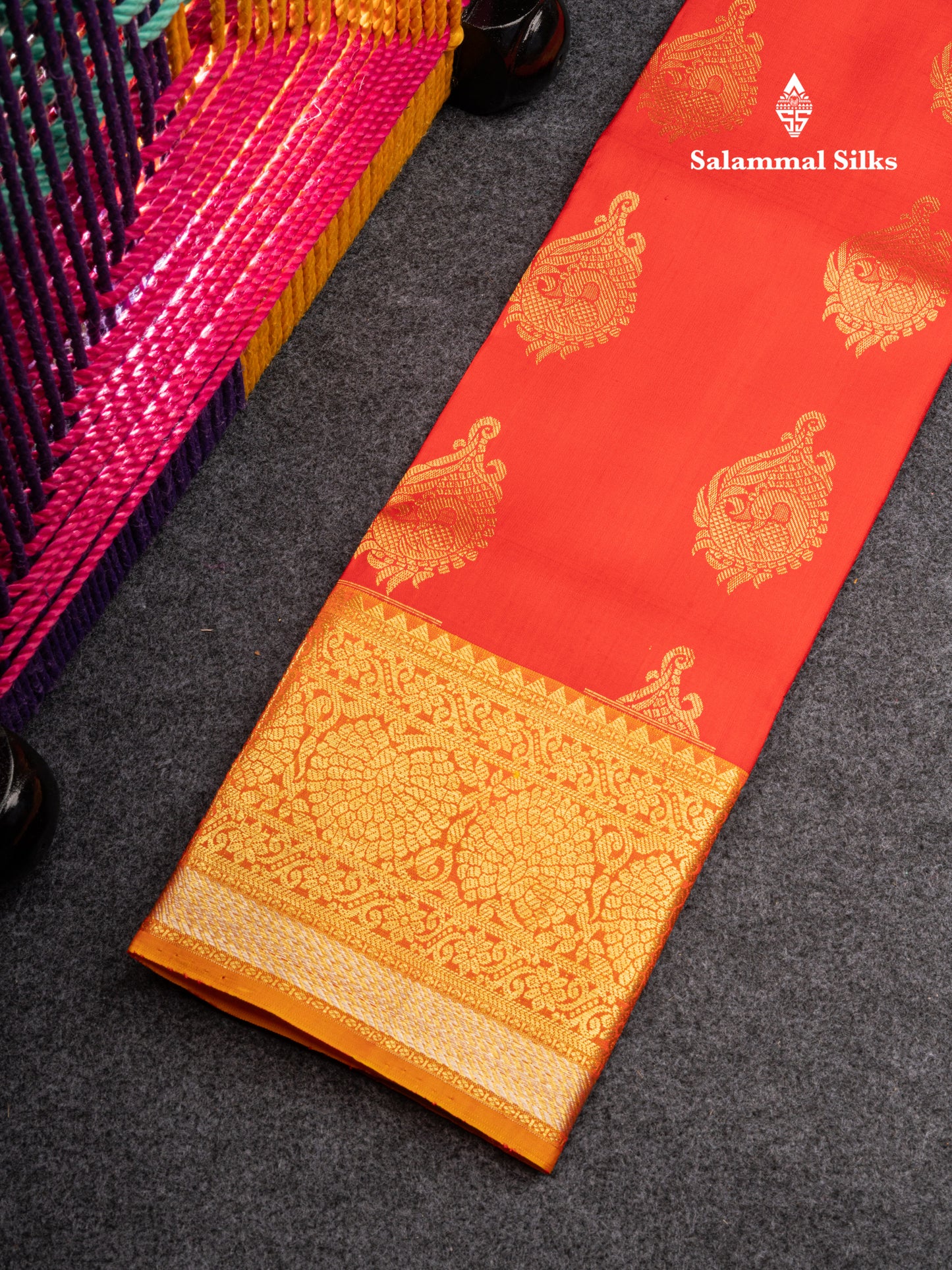 Pure Silk Pattu Pavadai (Rani Pink) With Pinkish Orange Blouse 27"