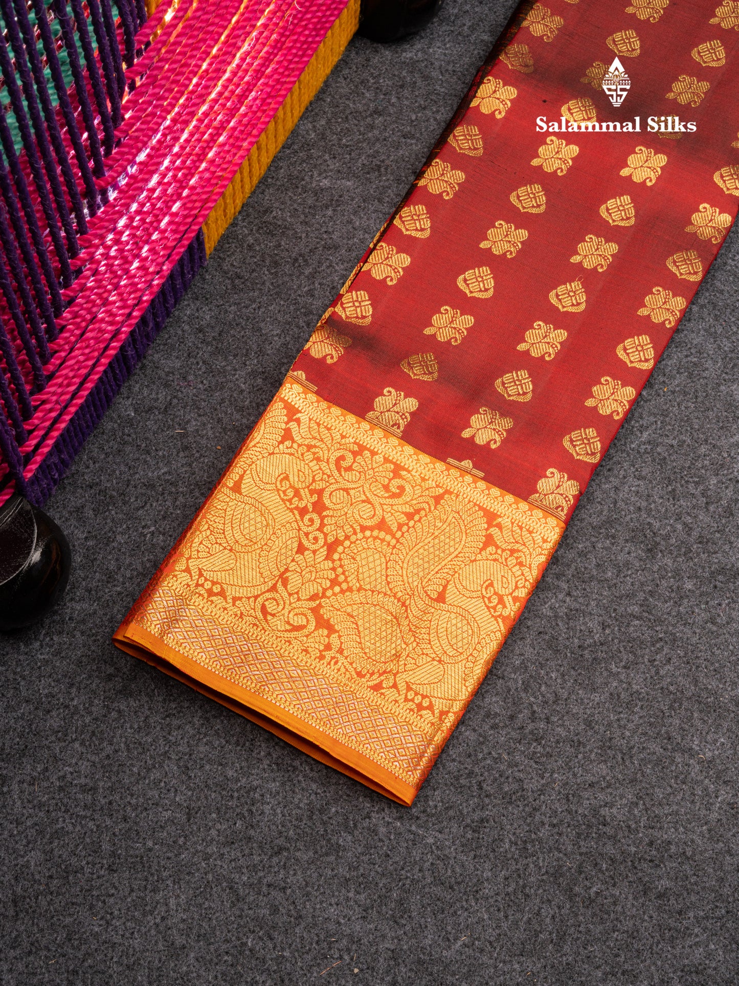 Pure Silk Pattu Pavadai (Dark Maroon) With Mustard Yellow Blouse 26.50"