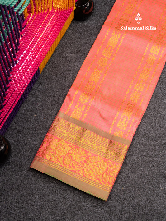 Pure Silk Pattu Pavadai (Peach) With Parrot Green Blouse 26.50"