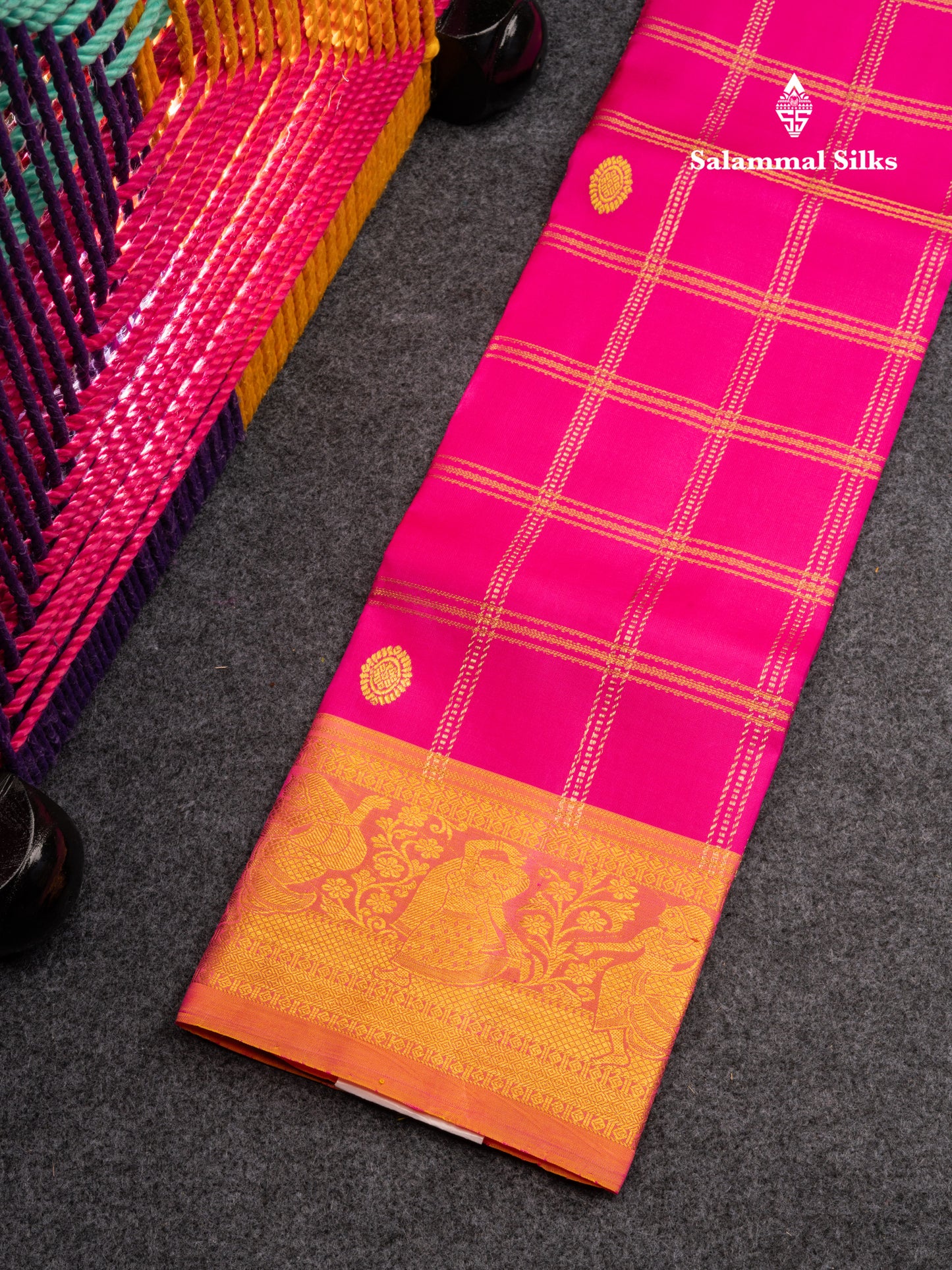 Pure Silk Pattu Pavadai (Magenta Pink) With Pinkish Orange Blouse 28"