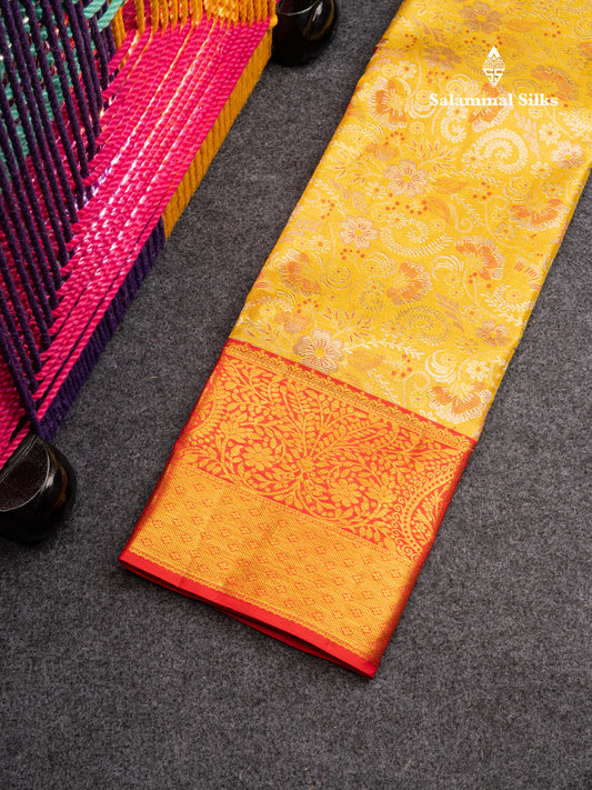 Pure Silk Pattu Pavadai Tissue (Gold) With Chilly Red Blouse 28"