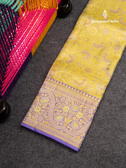 Pure Silk Pattu Pavadai Tissue (Pista Green) With Violet Blouse 27.50"