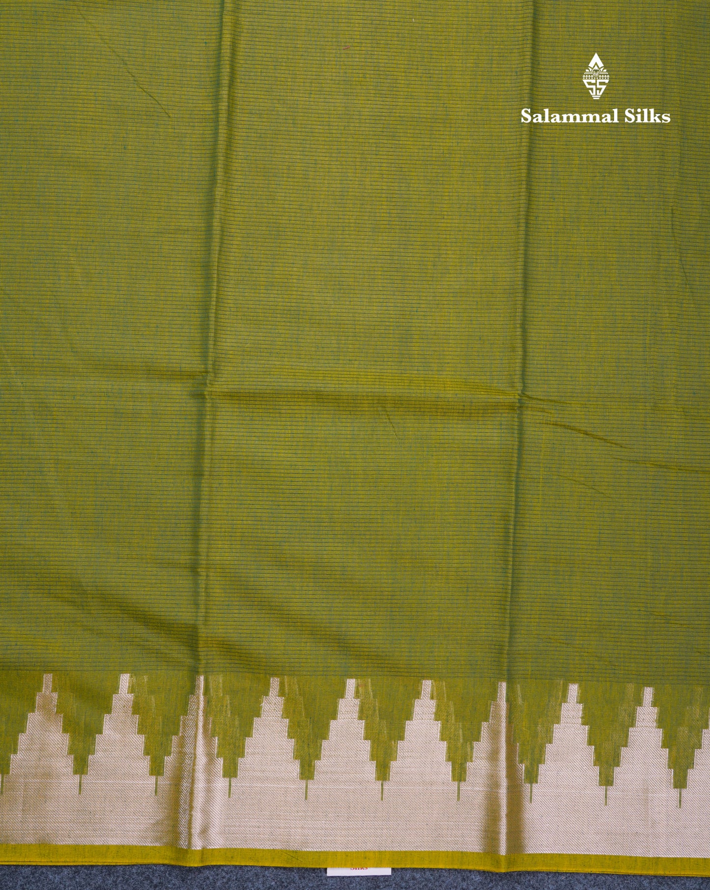 Olive Green Beautiful Horizontal Lines Cotton Mix Fancy Saree With Silver Zari Temple Border