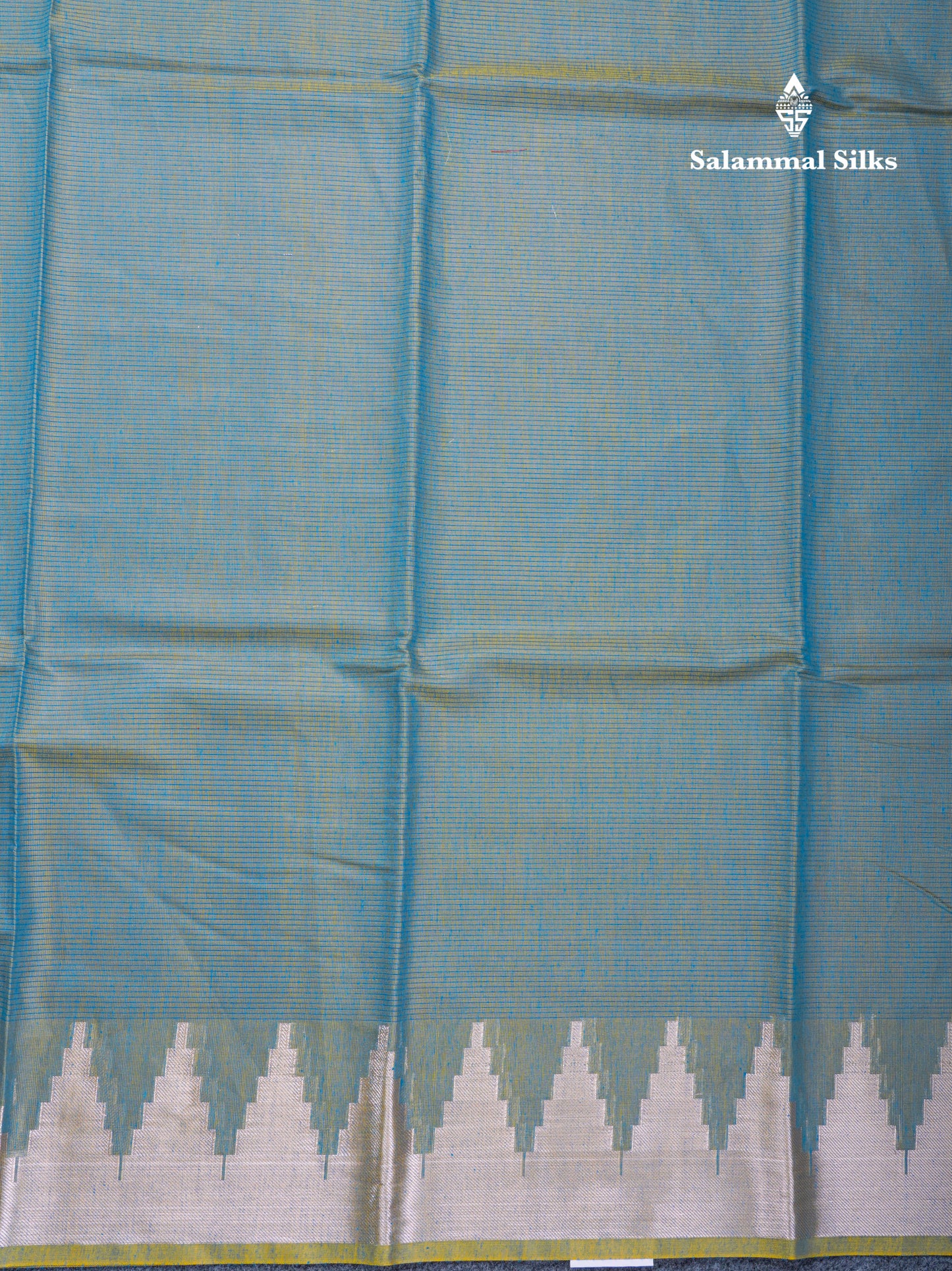 Dual Tone Green Beautiful Horizontal Lines Cotton Mix Fancy Saree With Silver Zari Temple Border