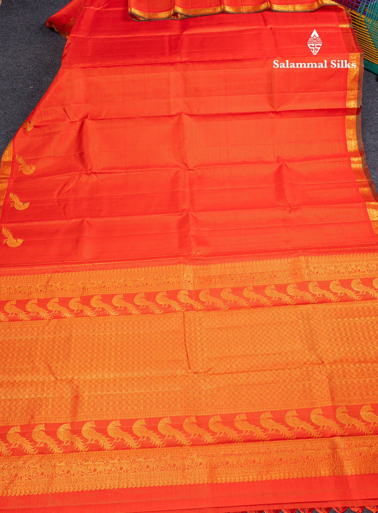 Red Vairaoosi Pure Kanjivaram Silk Saree Menakari Work Parrrot Design With Small Traditional Self Border