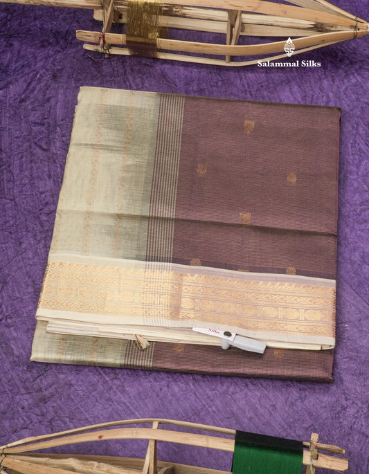 Chocolate Vairaoosi Pure Silk Cotton Saree With Traditional Gold Zari Border