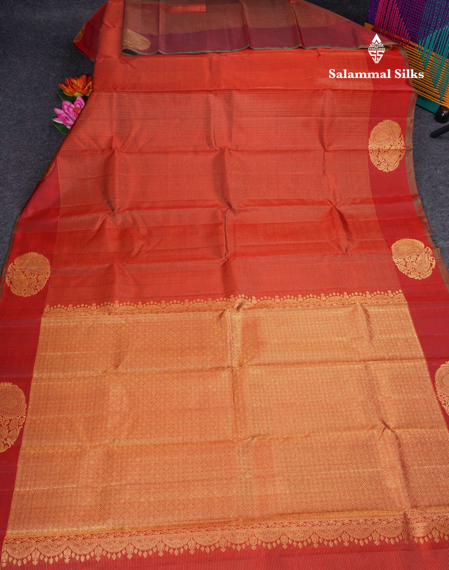 Maroon Tiny Checks Pure Kanjivaram Silk Saree With Self Border