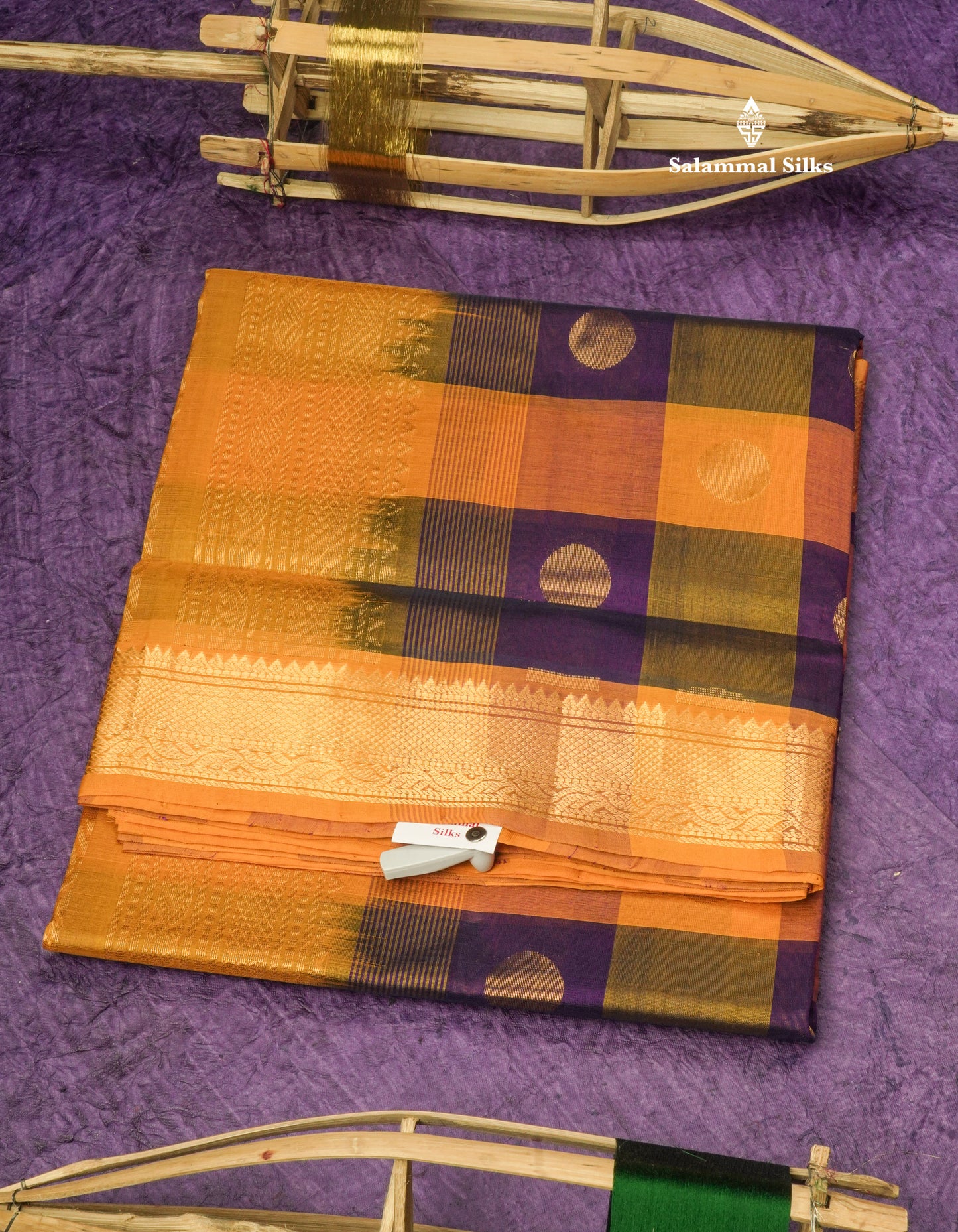 Paalum Pazham Checks Pure Silk Cotton Saree With Contrast Mustard Yellow Border