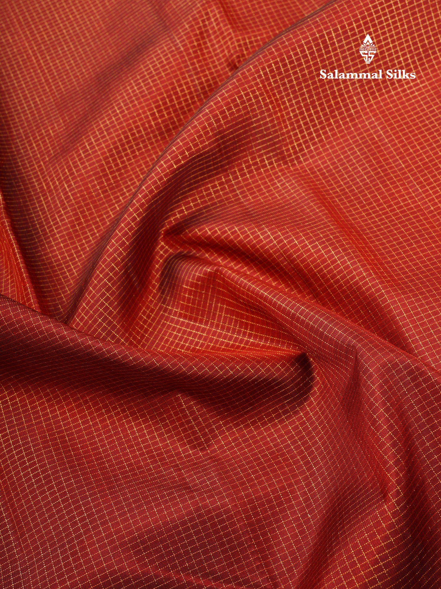 Maroon Tiny Checks Pure Kanjivaram Silk Saree With Self Border