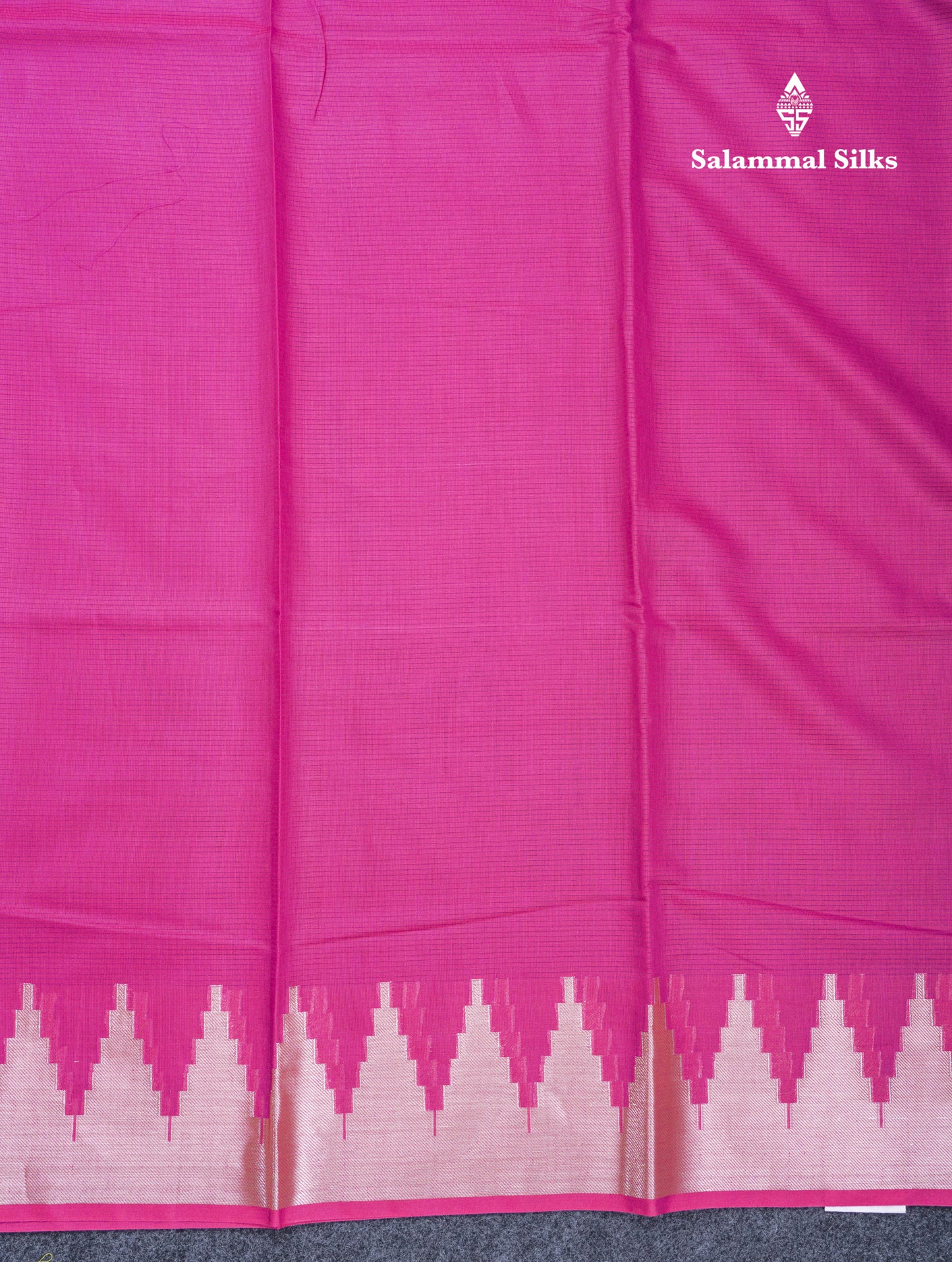 Magenta Pink Beautiful Horizontal Lines Cotton Mix Fancy Saree With Silver Zari Temple Border
