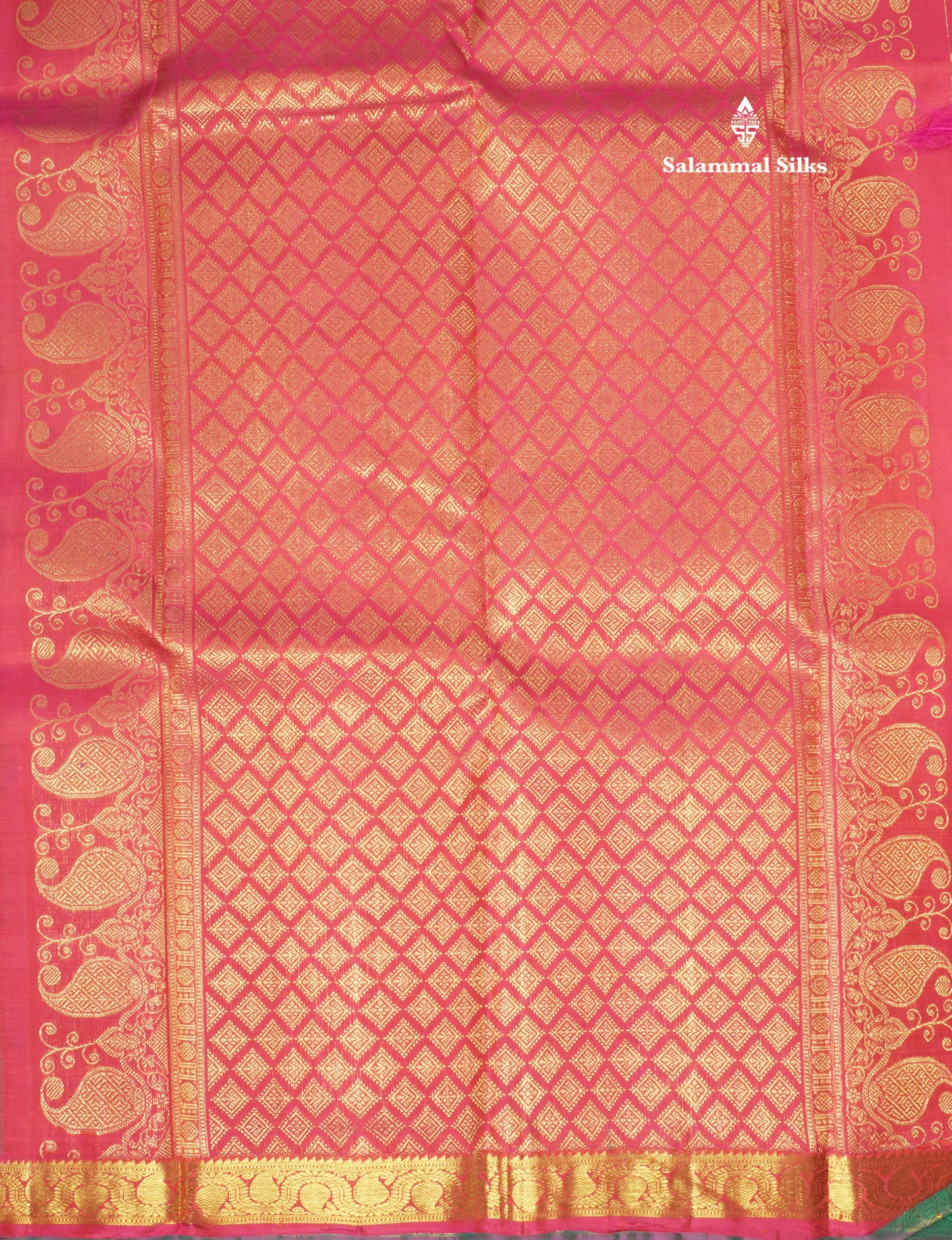 Saffire Green Pure Kanjivaram Silk Saree With Small Gold Zari Border