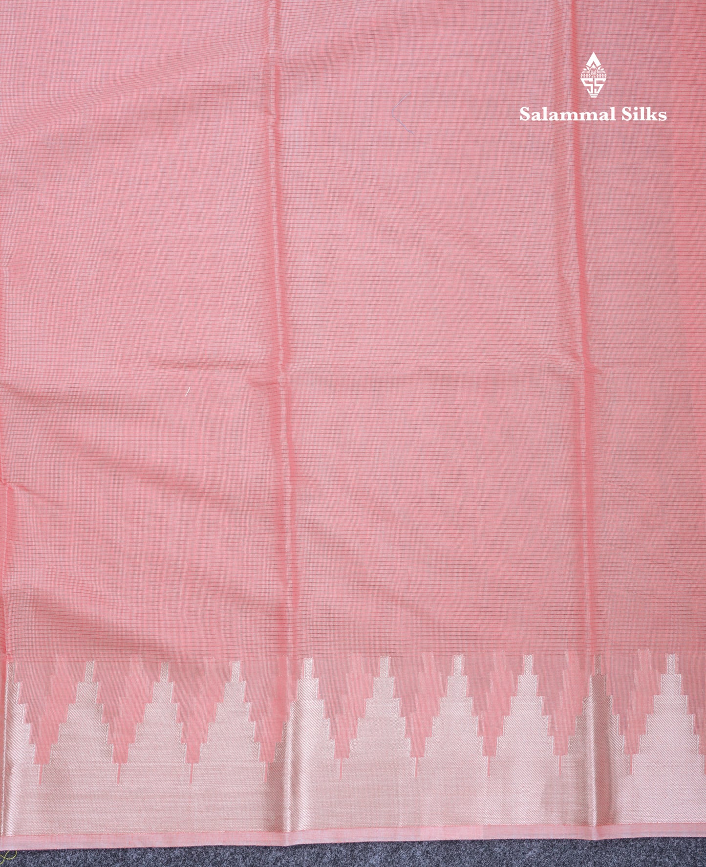 Peach Beautiful Horizontal Lines Cotton Mix Fancy Saree With Silver Zari Temple Border