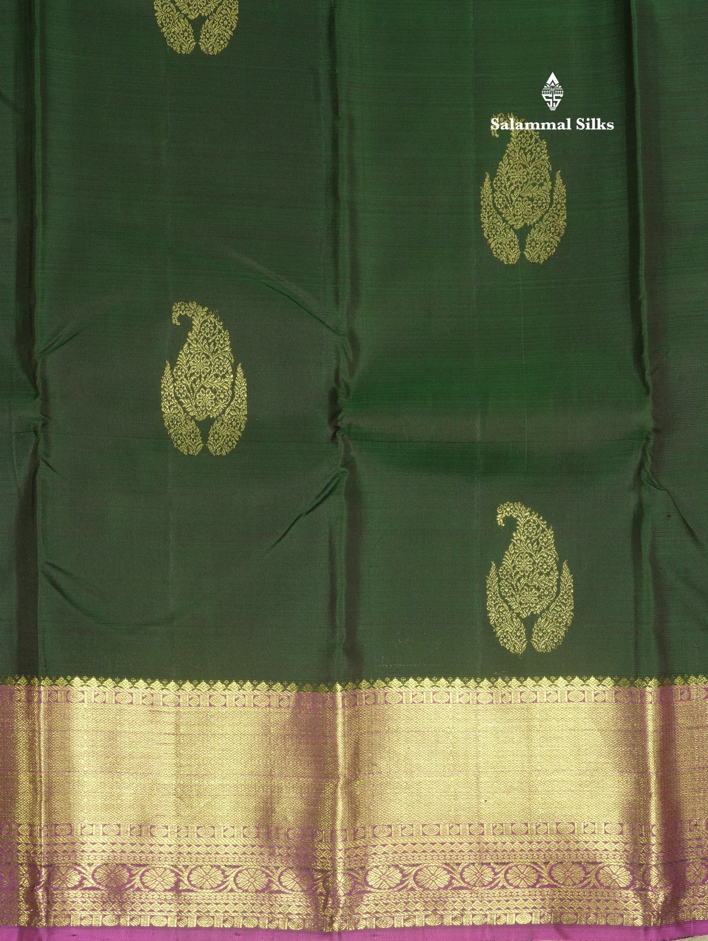 Bottle Green Pure Kanjivaram Silk Saree with Contrast Vadamalli Traditional Border