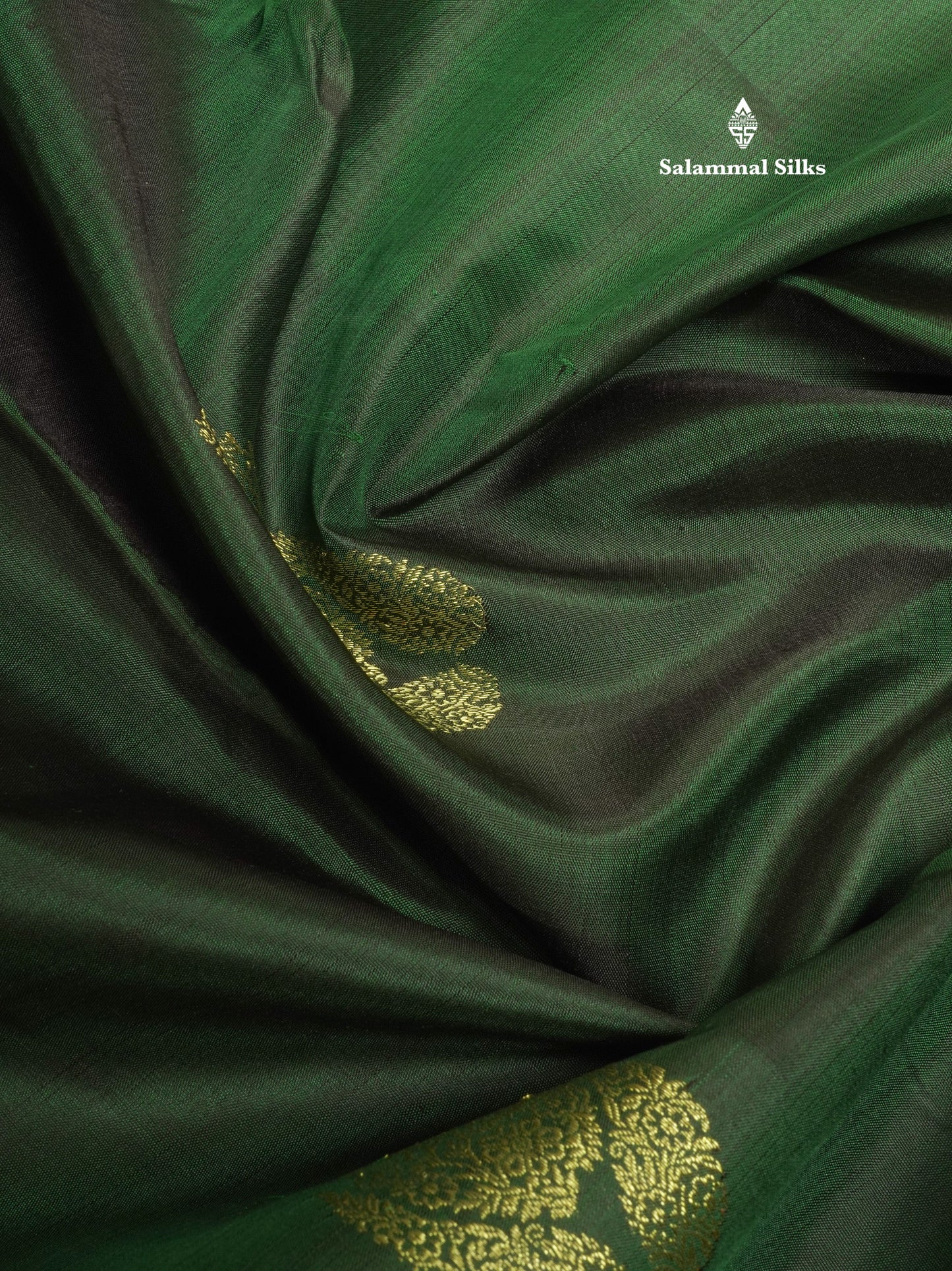Bottle Green Pure Kanjivaram Silk Saree with Contrast Vadamalli Traditional Border