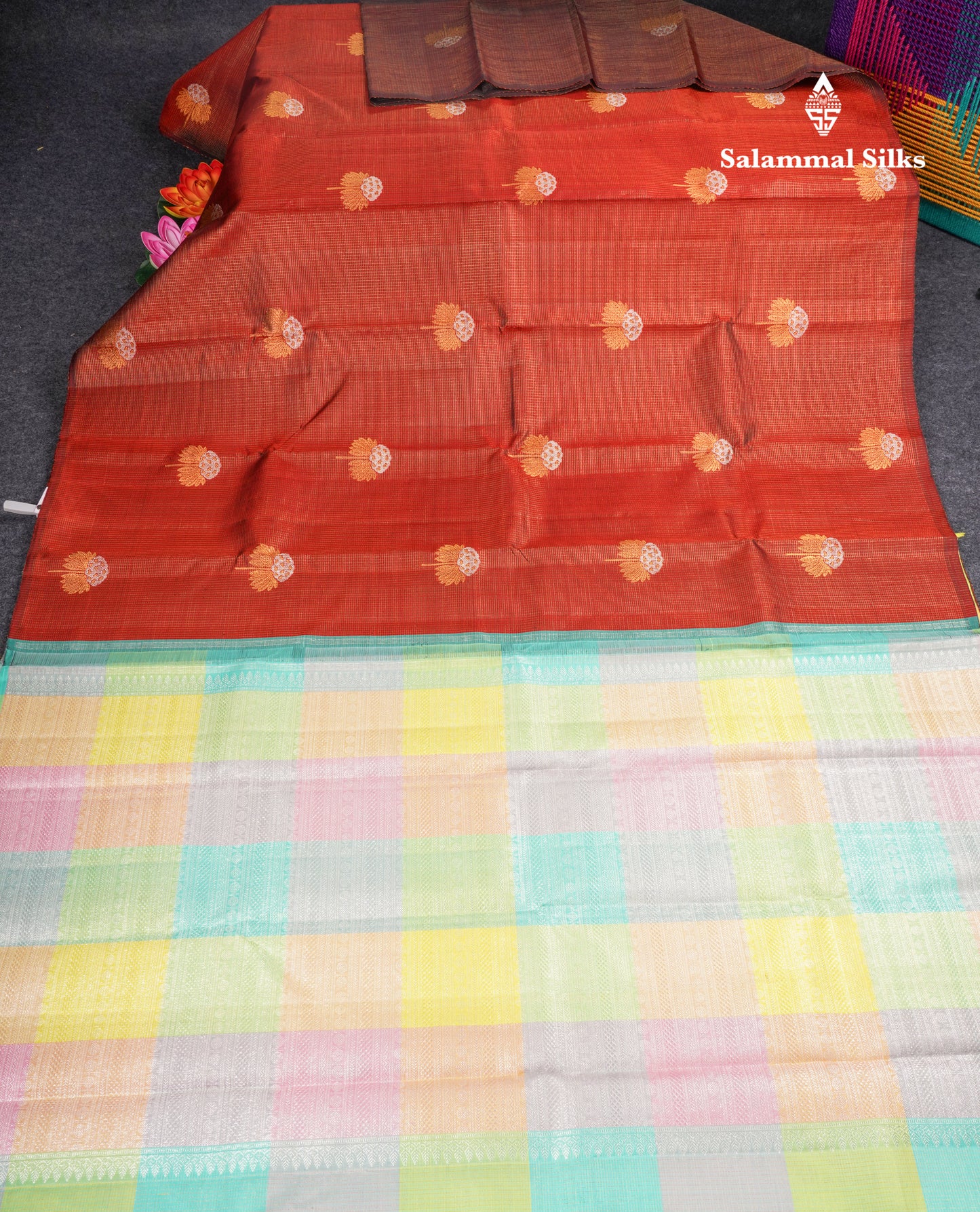 Maroon Vairaoosi Tiny Zari Checks Pure Kanjivaram Silk Saree With Fancy Contrast Multicolour Paalum Pazham Checks Pallu & Blouse