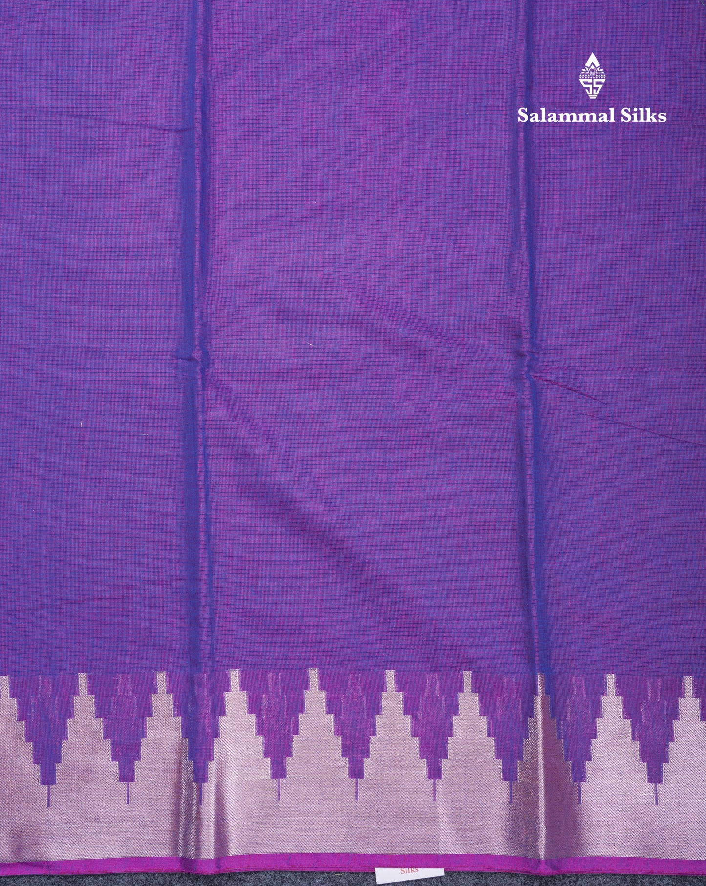 Dark Purple Beautiful Horizontal Lines Cotton Mix Fancy Saree With Silver Zari Temple Border