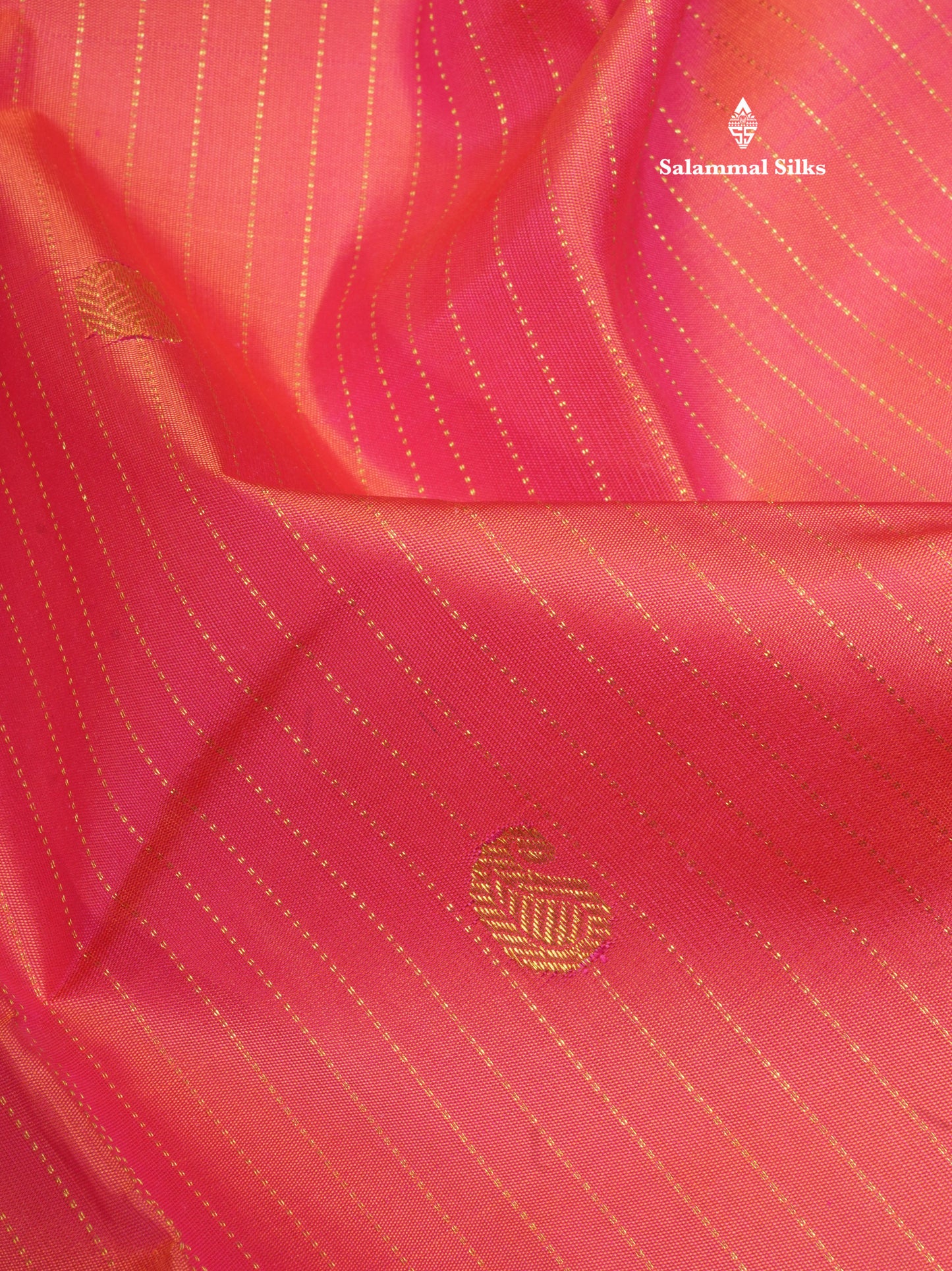 Pinkish Orange Pure Kanjivaram Silk Saree with Contrast Pink Border