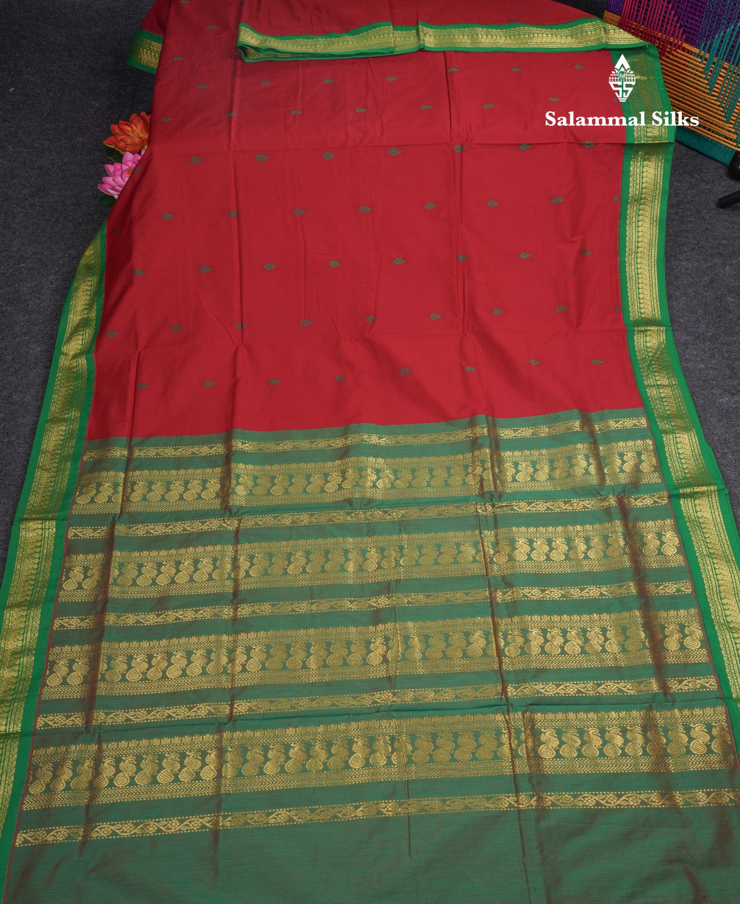 Maroon Kalyani Cotton Saree With Contrast Green Border